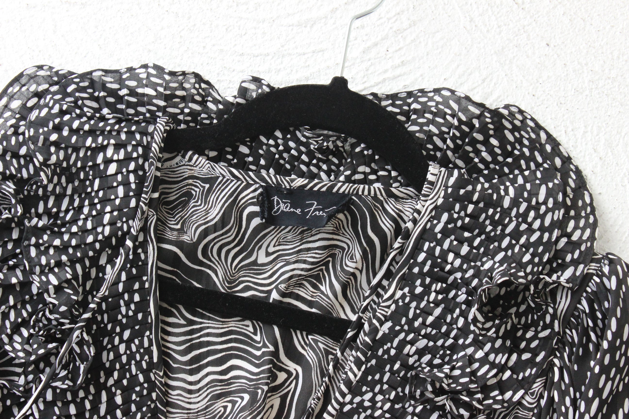 80s Designer Diane Freis Monochrome Black & White Puff Dress