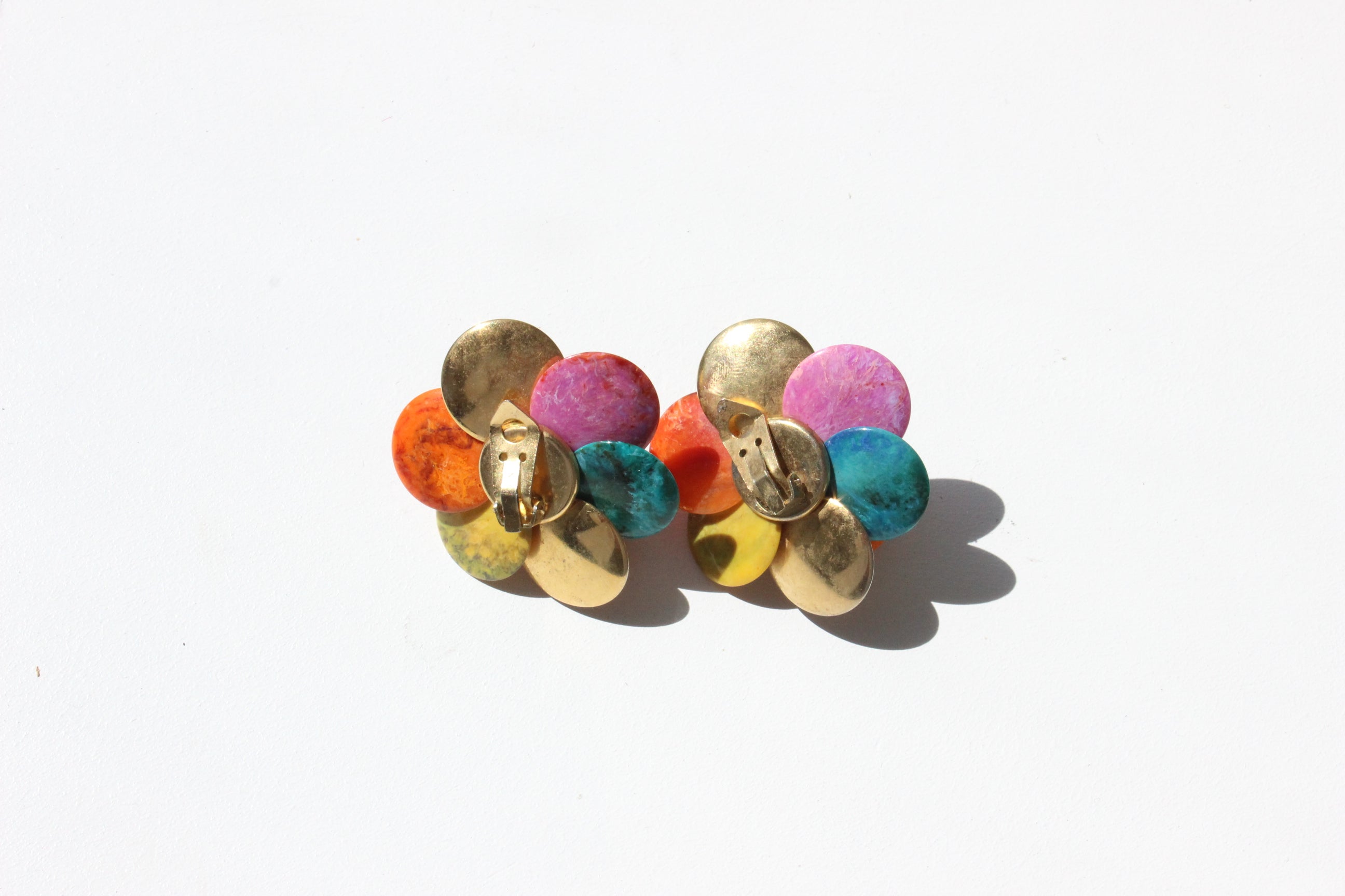80s Rainbow Burst Pailette Matte Gold Clip On Earrings