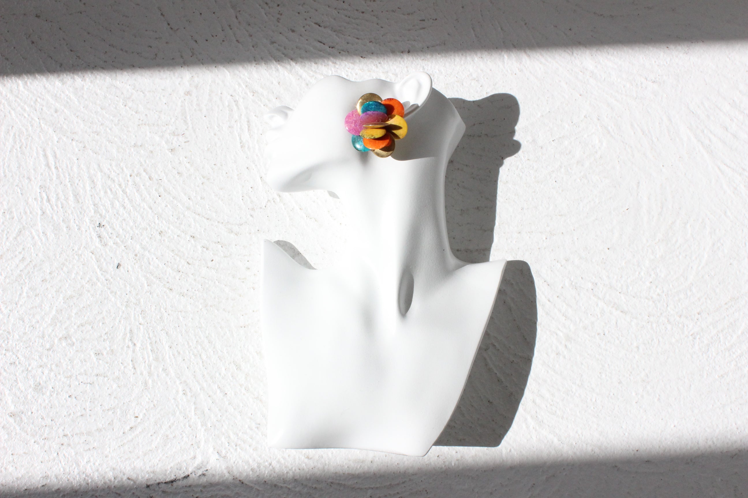 80s Rainbow Burst Pailette Matte Gold Clip On Earrings