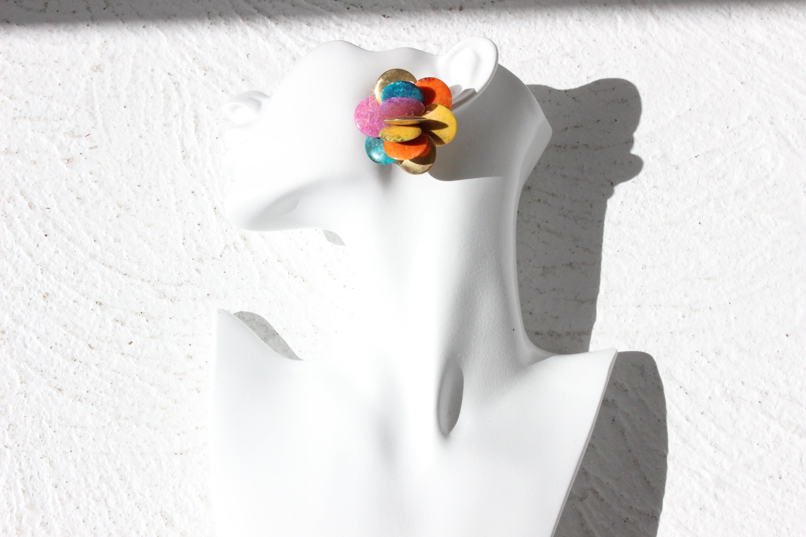 80s Rainbow Burst Pailette Matte Gold Clip On Earrings