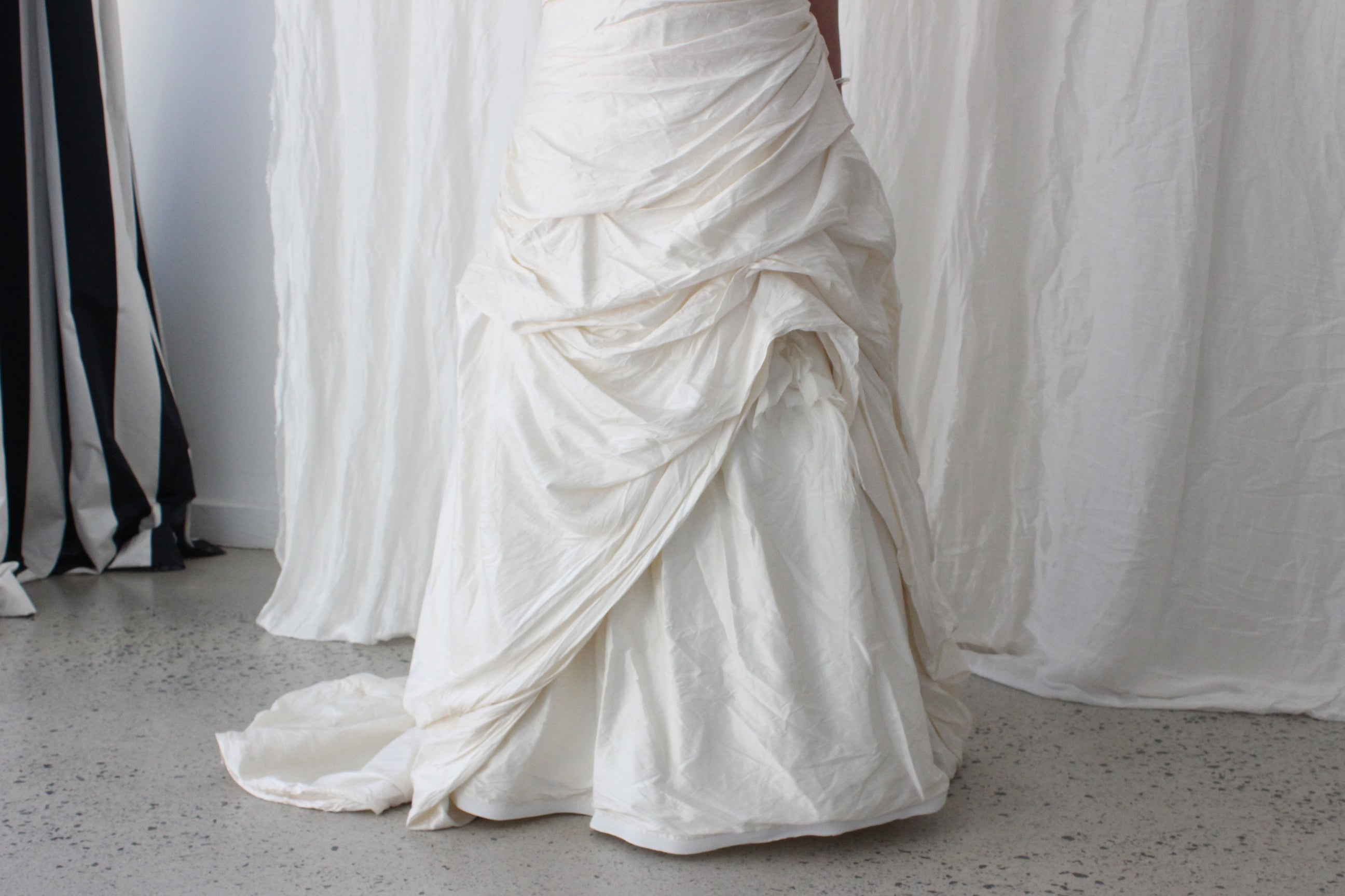 2000s Lightweight Silk Gathered & Textural Asymmetric Gown