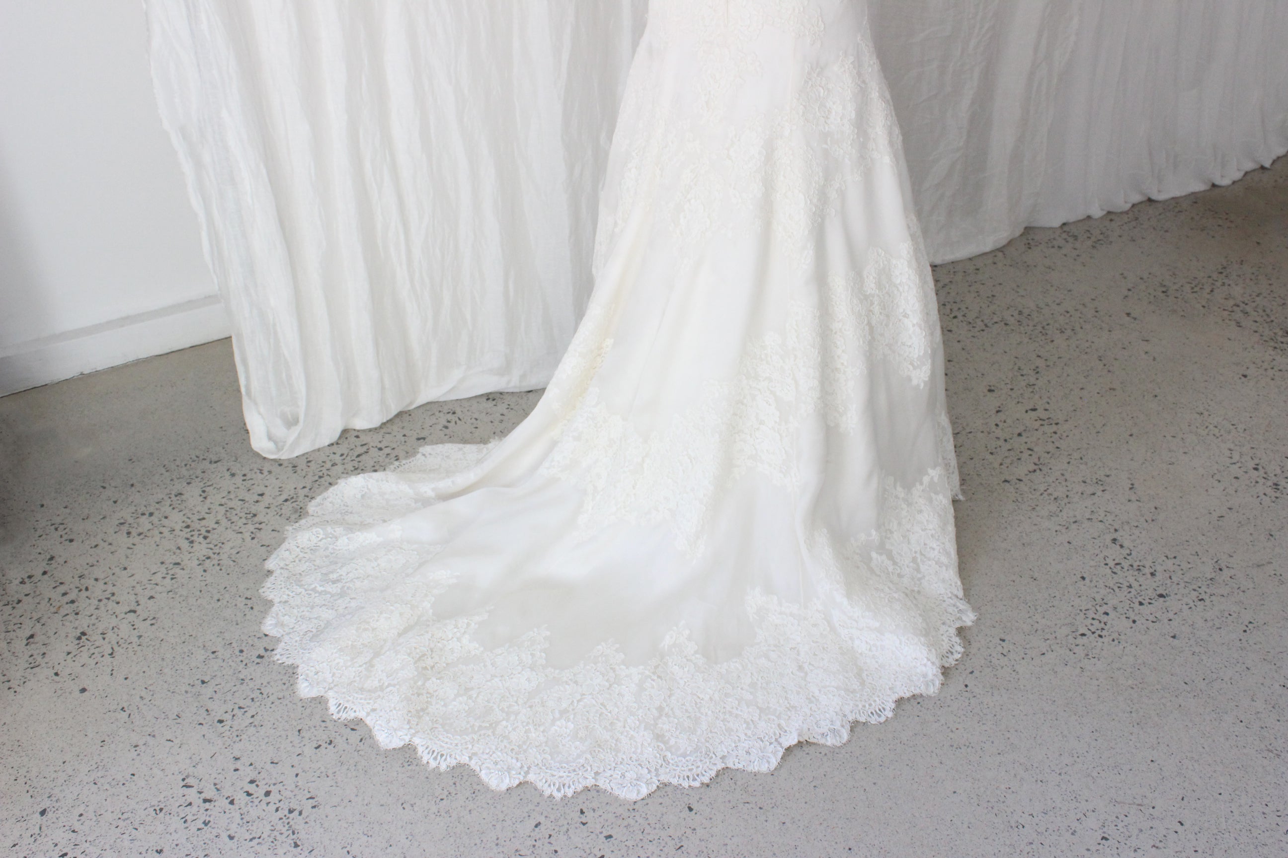 2000s Luxury French Lace & Italian Silk Organza Wedding Gown by Anne Barge