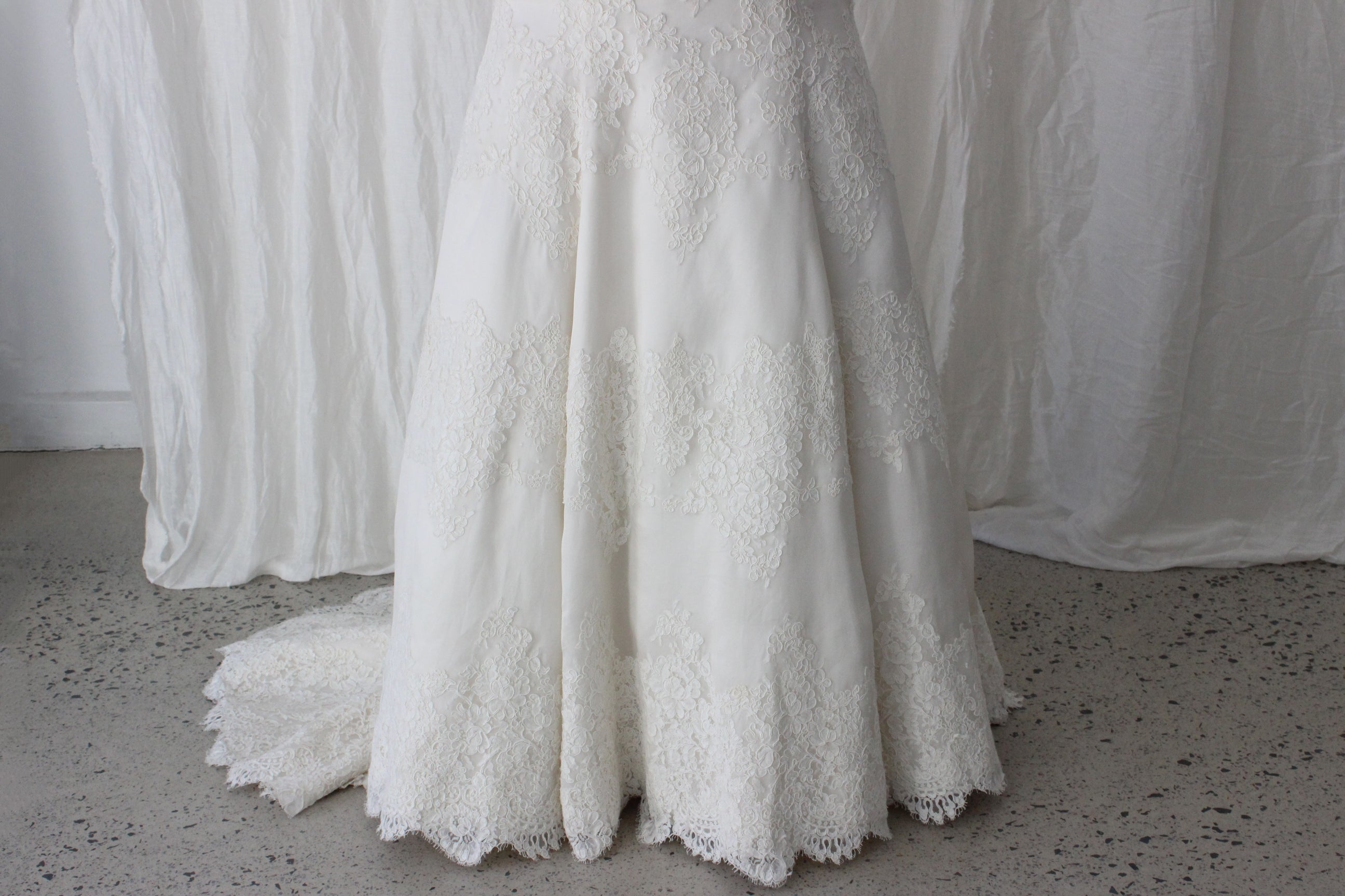 2000s Luxury French Lace & Italian Silk Organza Wedding Gown by Anne Barge