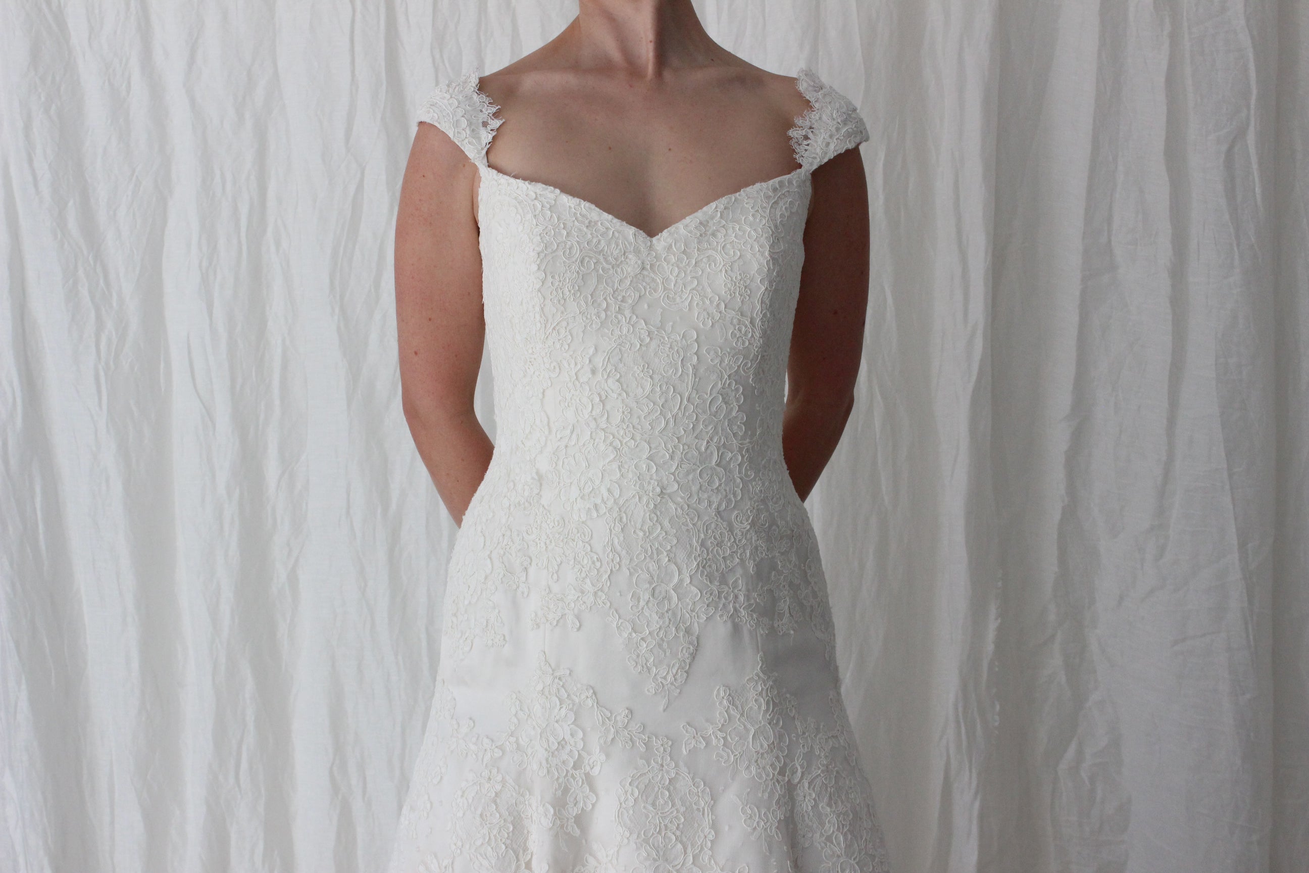 2000s Luxury French Lace & Italian Silk Organza Wedding Gown by Anne Barge