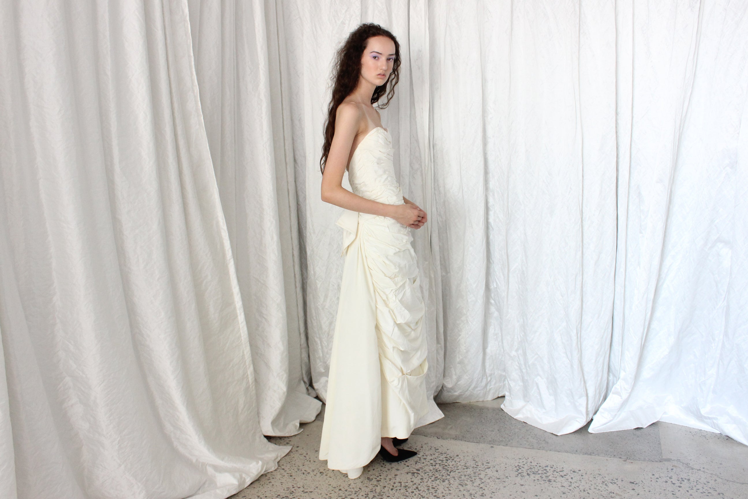 80s Victor Costa Strapless Textural Taffeta Gown