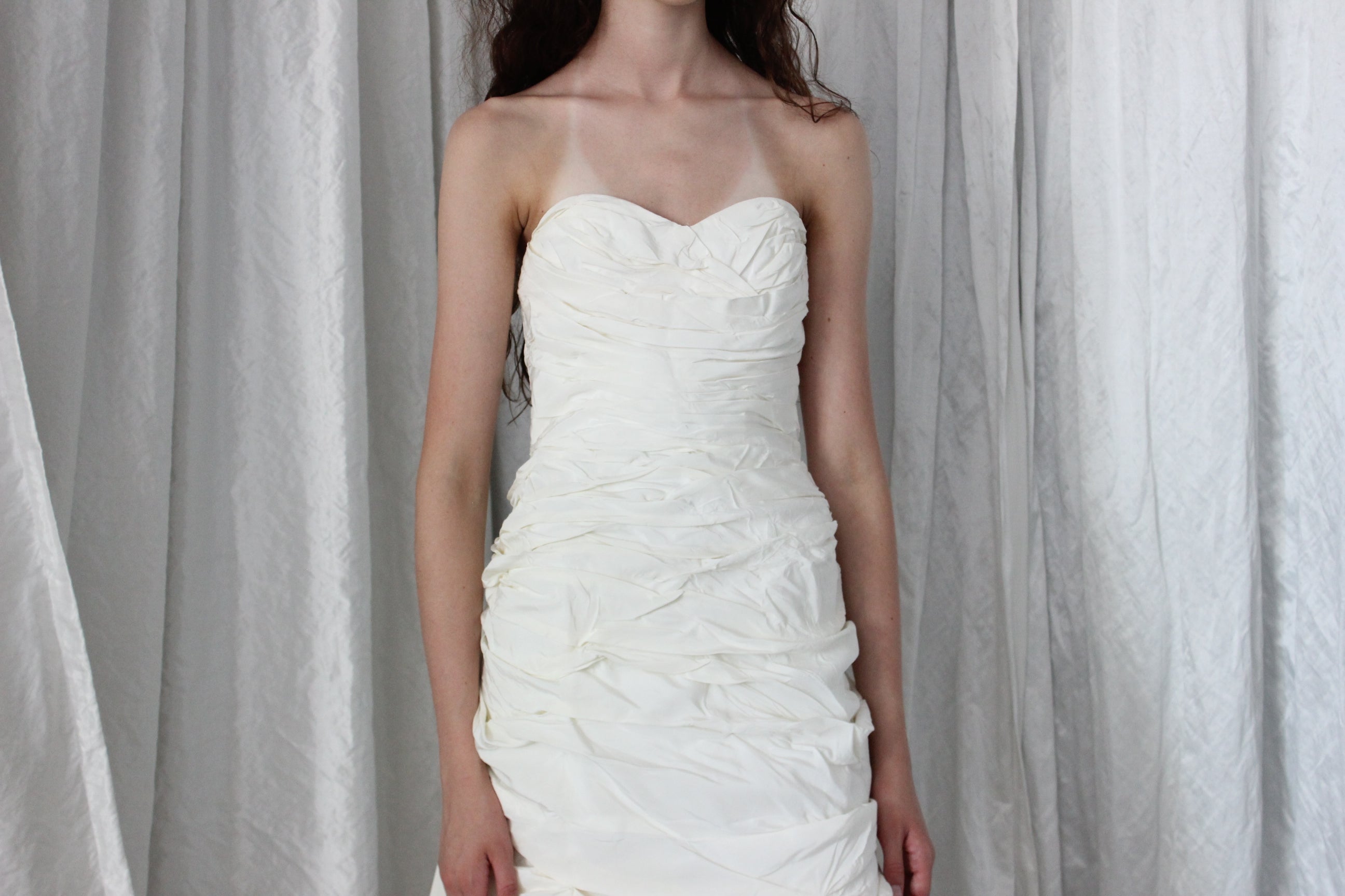 80s Victor Costa Strapless Textural Taffeta Gown