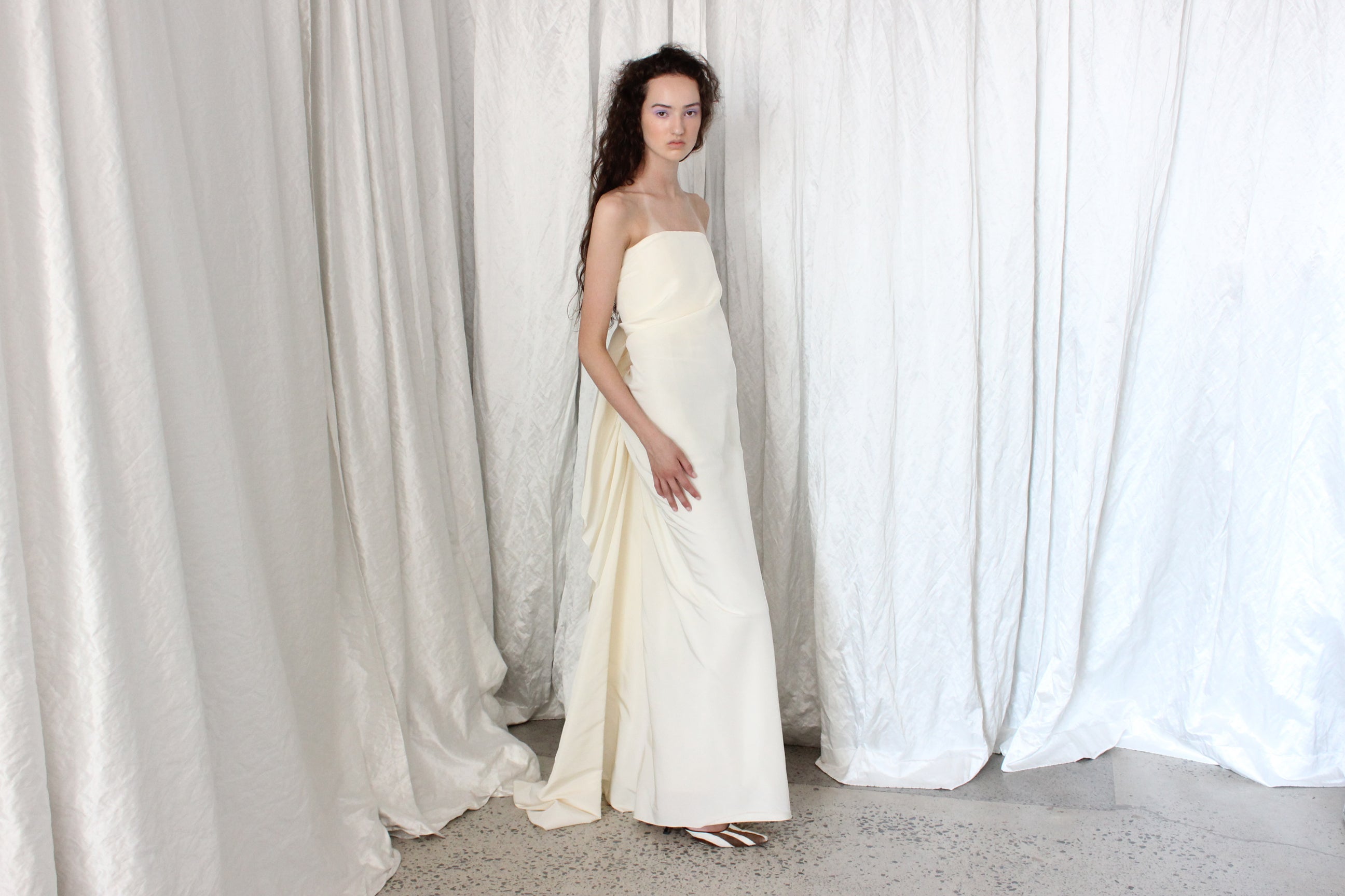 2013 LANVIN Blanche by Alber Elbaz Strapless Silk Faille Column Gown w/ Ruffle