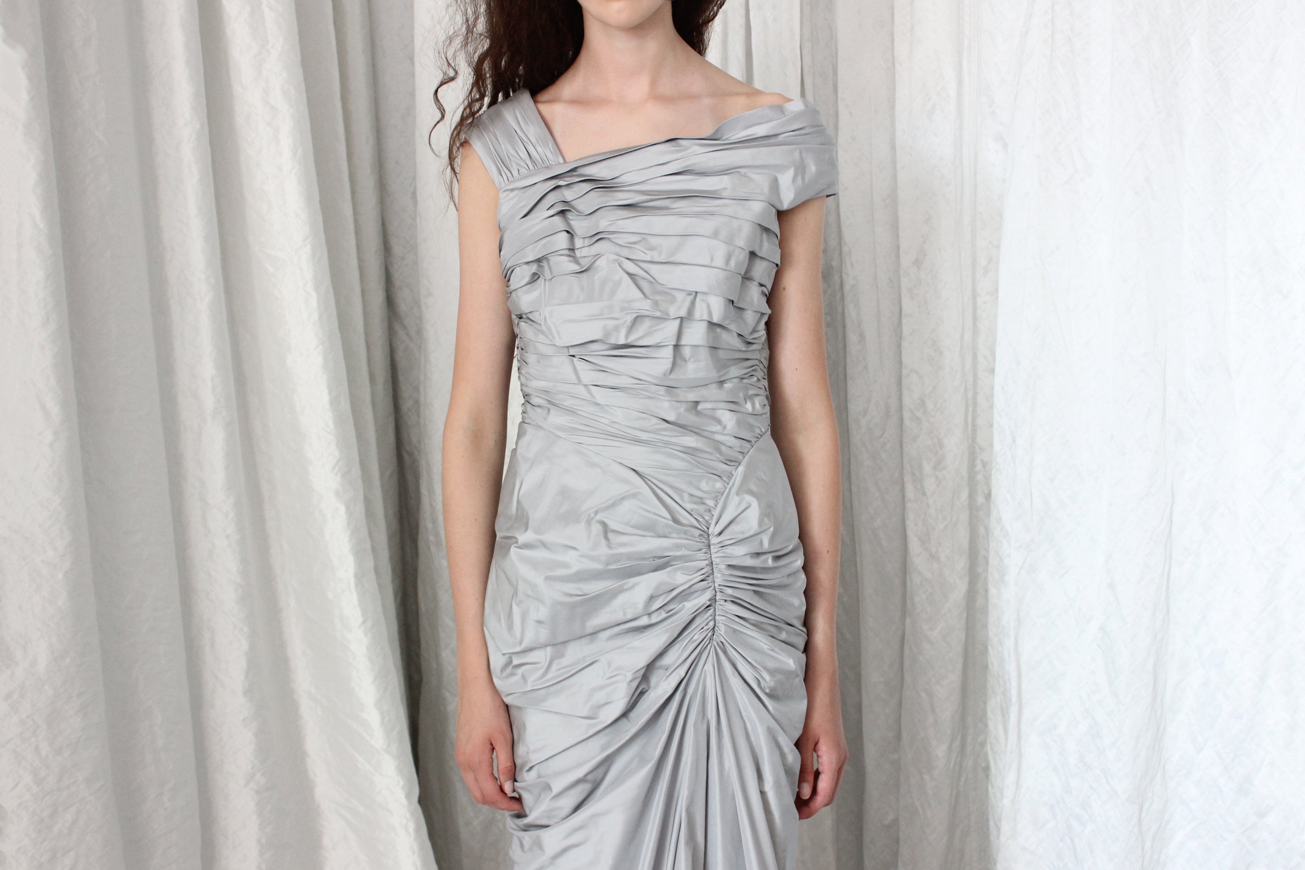 2000s TADASHI Silk Taffeta Ruched Mermaid Gown