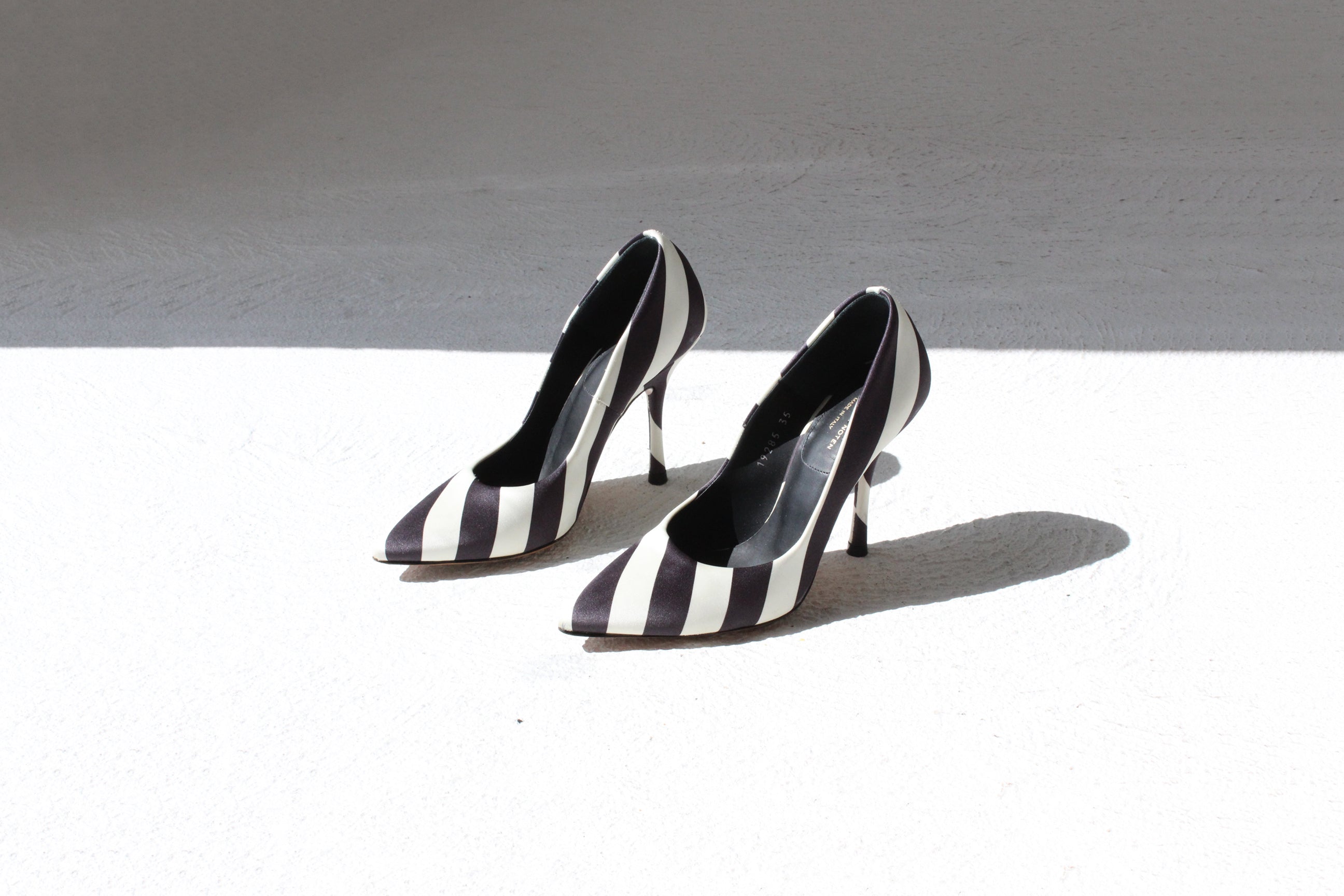 Dries Van Noten Striped Satin & Leather Pumps - Euro 35