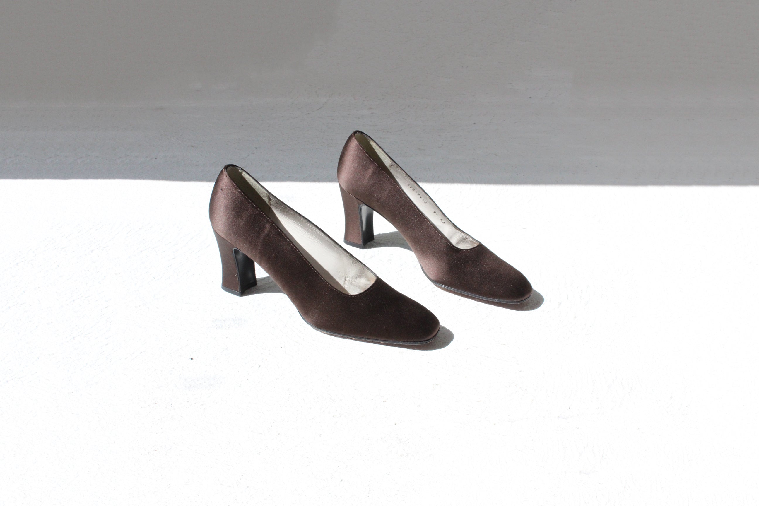 90s Stuart Weitzman Chocolate Satin Heels - Euro 38.5