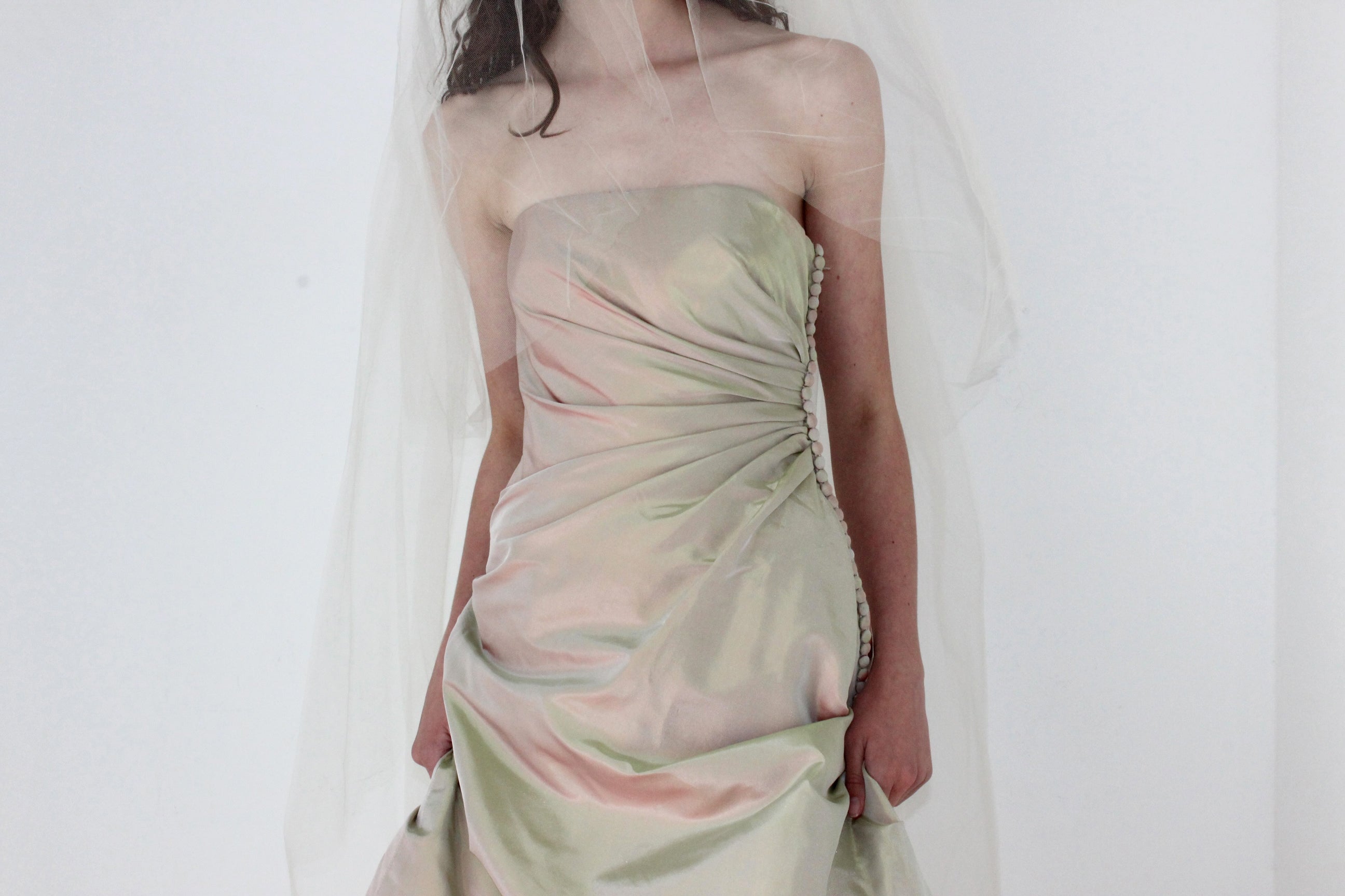 90s Helen Morley Holographic Silk A-Line Gown