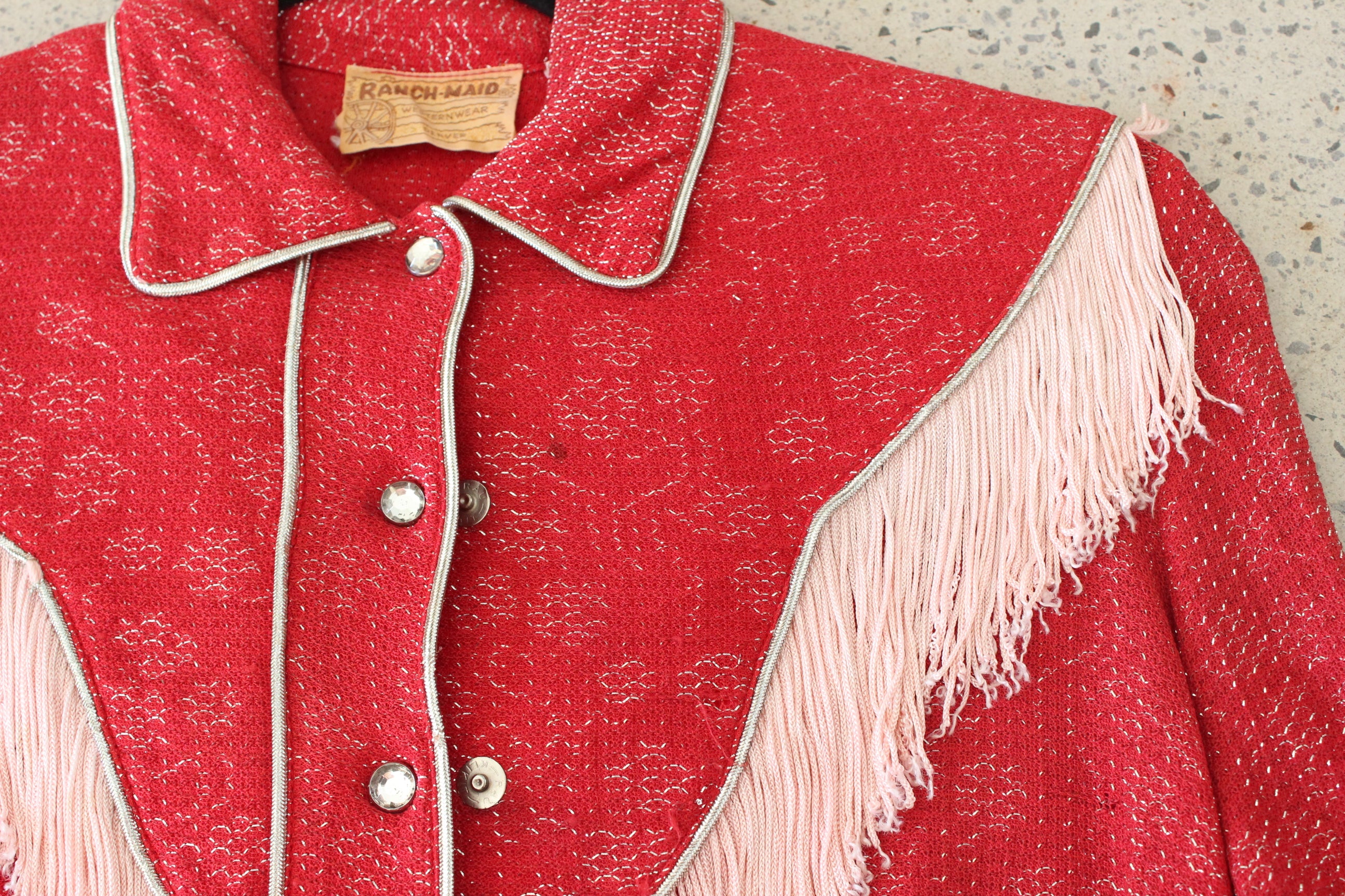 1970s Red Lurex Cowgirl Fringe Top by Ranch Maid Colorado