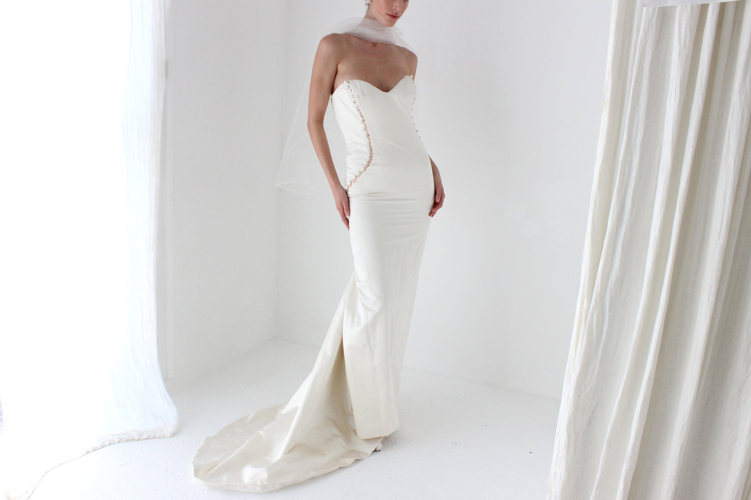 2011 Douglas Hannant Silk Satin Deconstructed Mermaid Gown