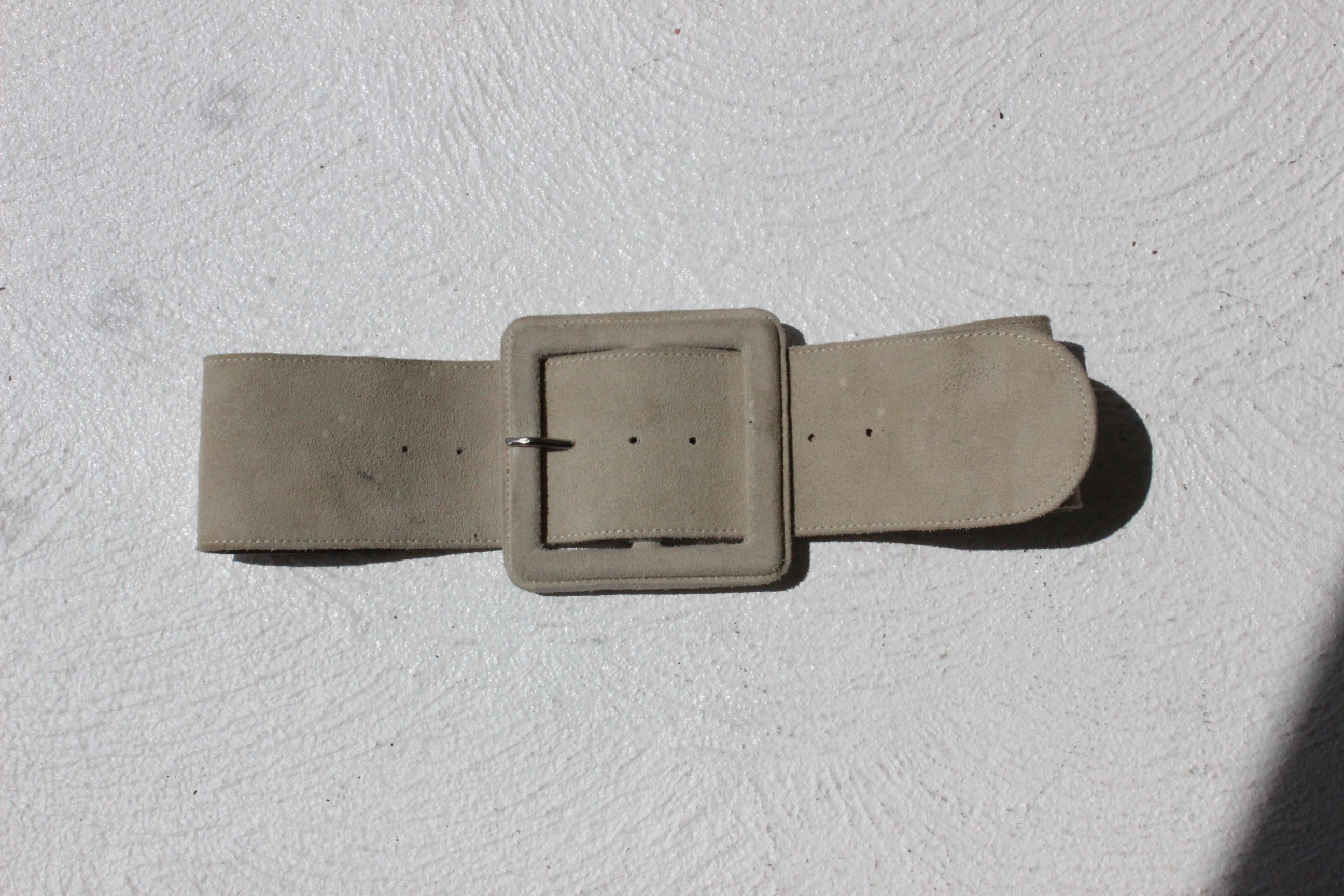 FRENCH COLLECTION 80s Beige Suede Belt w/ Oversized Buckle