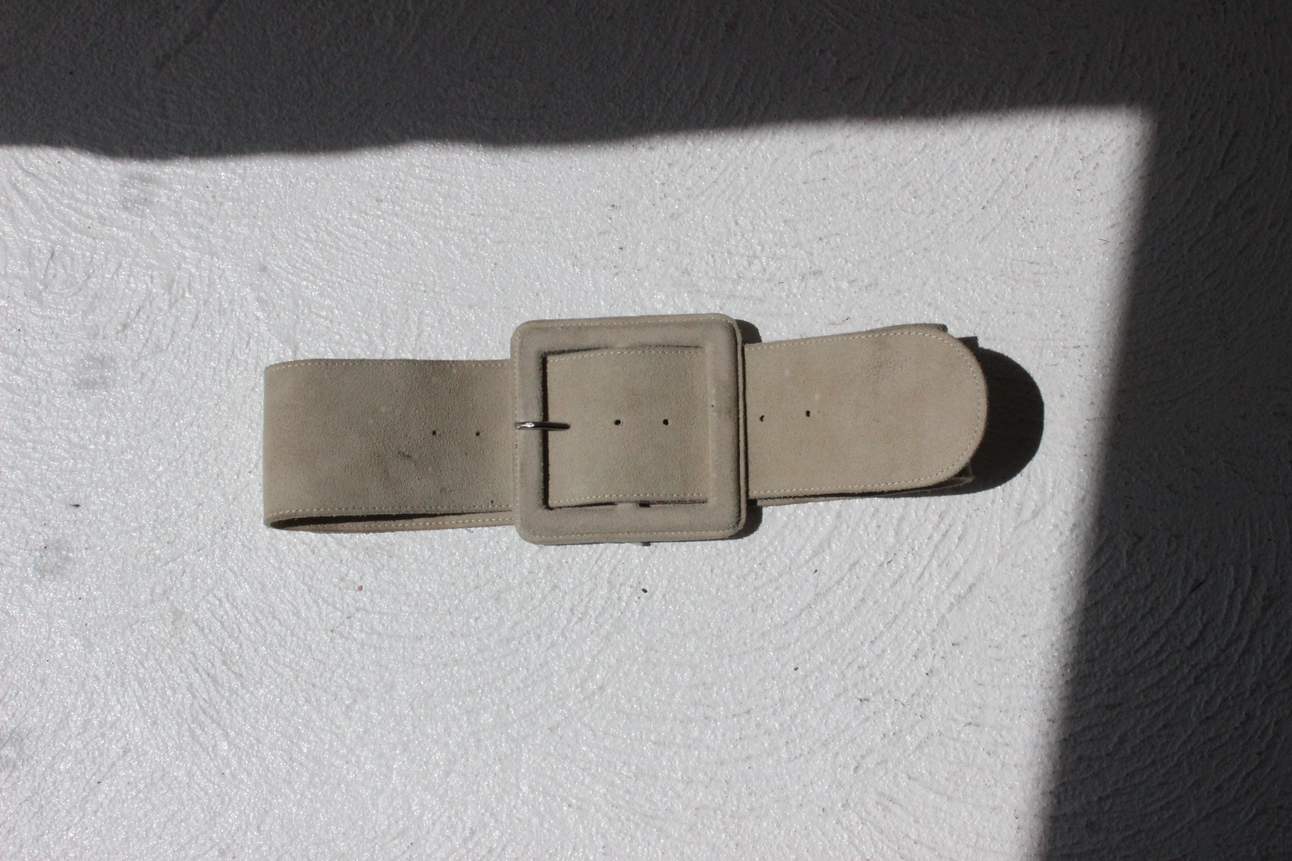 FRENCH COLLECTION 80s Beige Suede Belt w/ Oversized Buckle