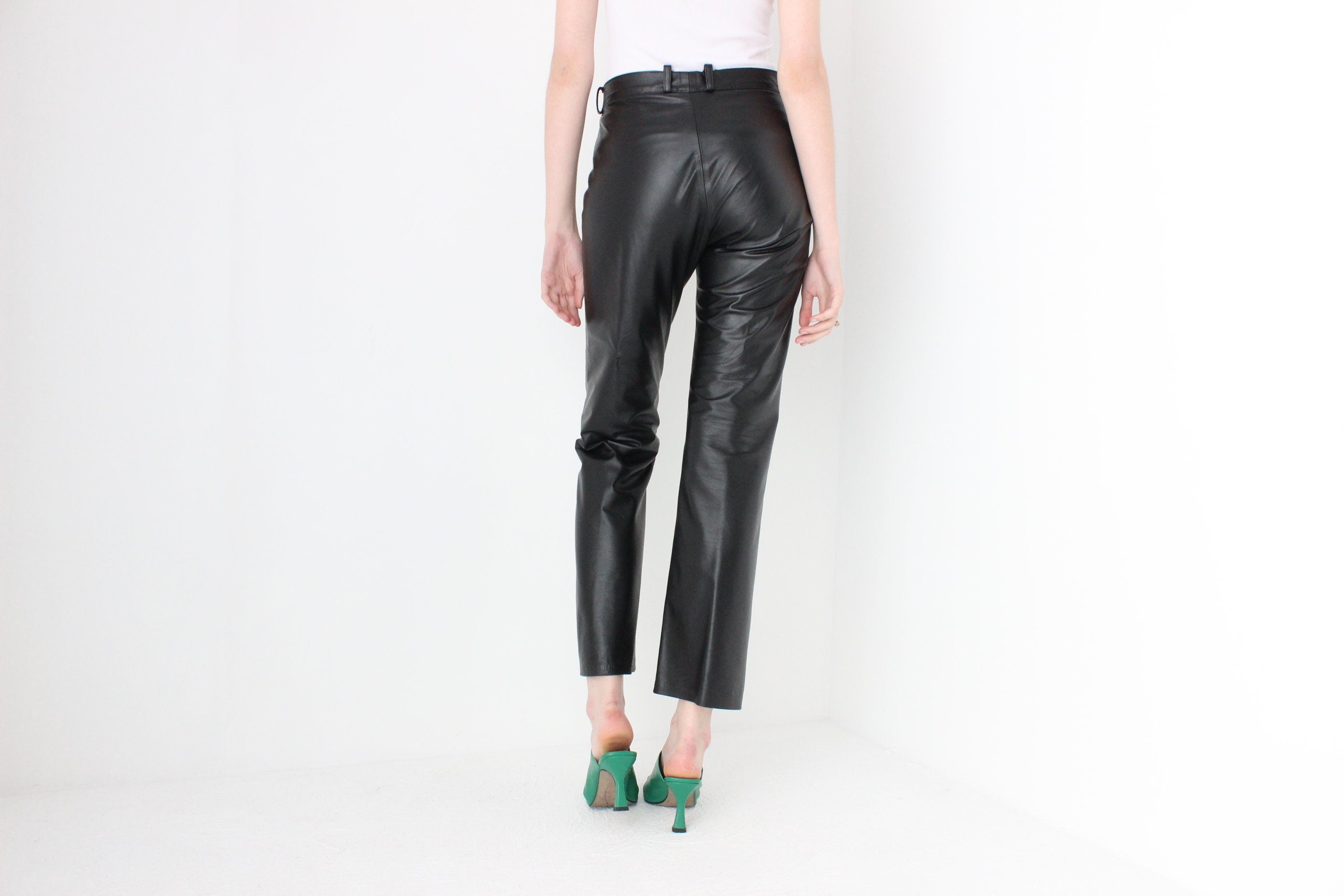 90s Black Leather Minimal Straight Leg Pants