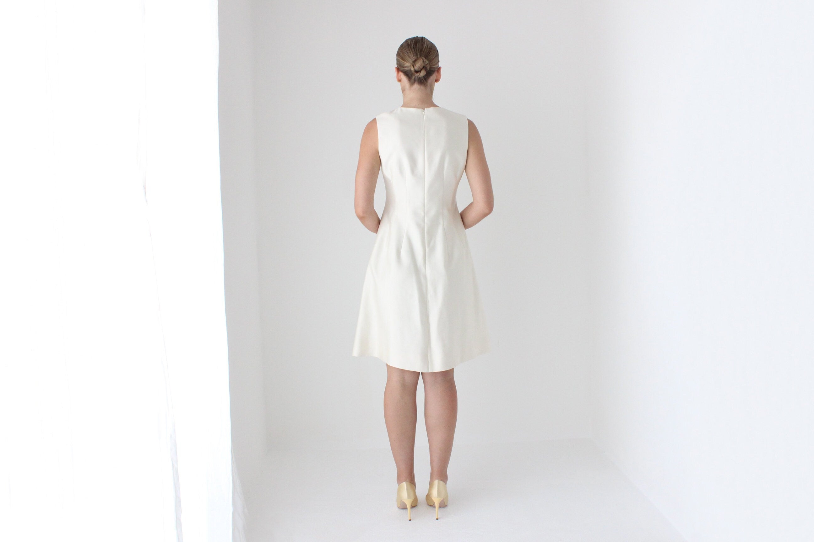 2000s Designer Pearlescent Wool & Silk Bridal Shift