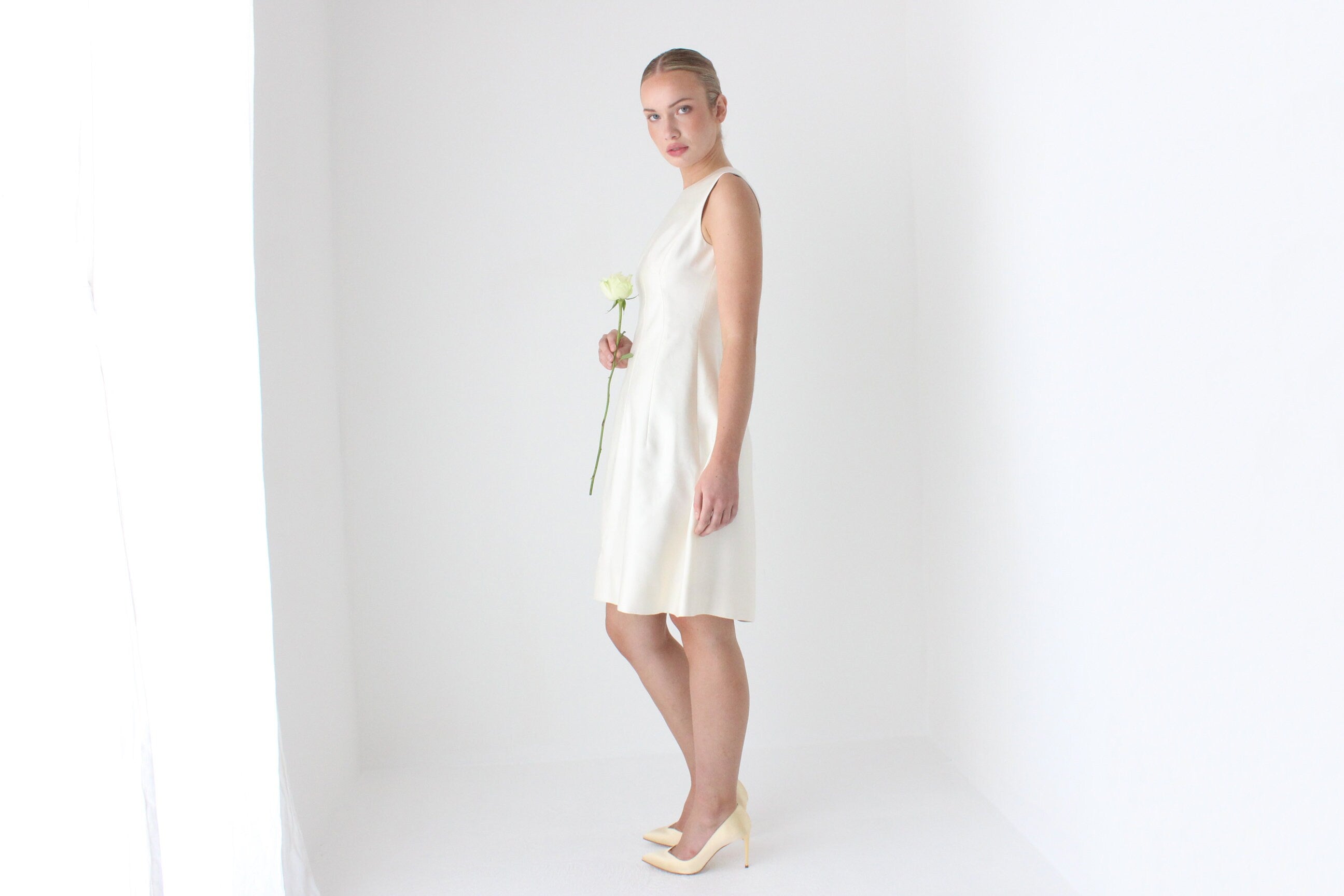 2000s Designer Pearlescent Wool & Silk Bridal Shift
