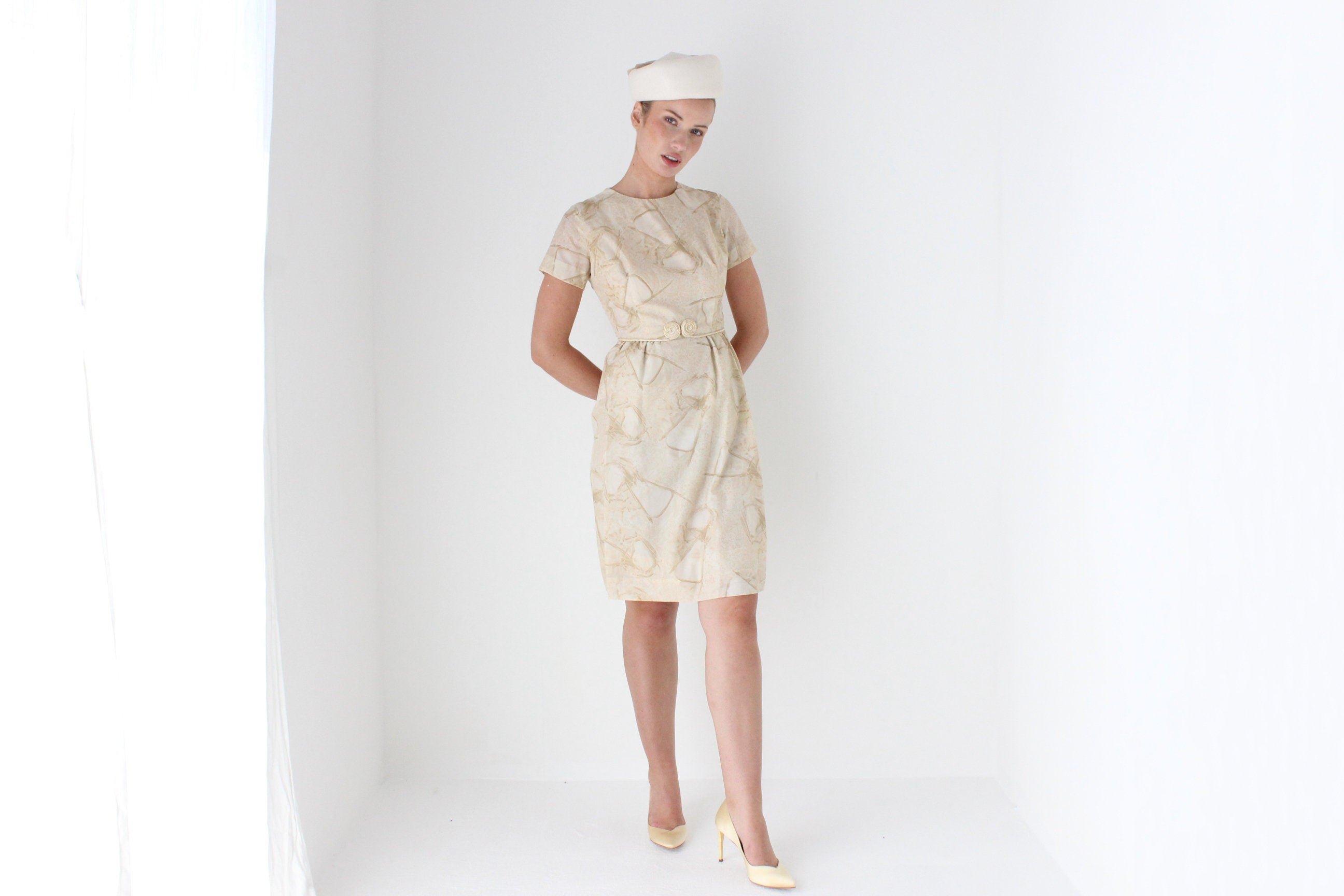 1950s Bespoke Cocktail Dress w/ Matching Pillbox Hat