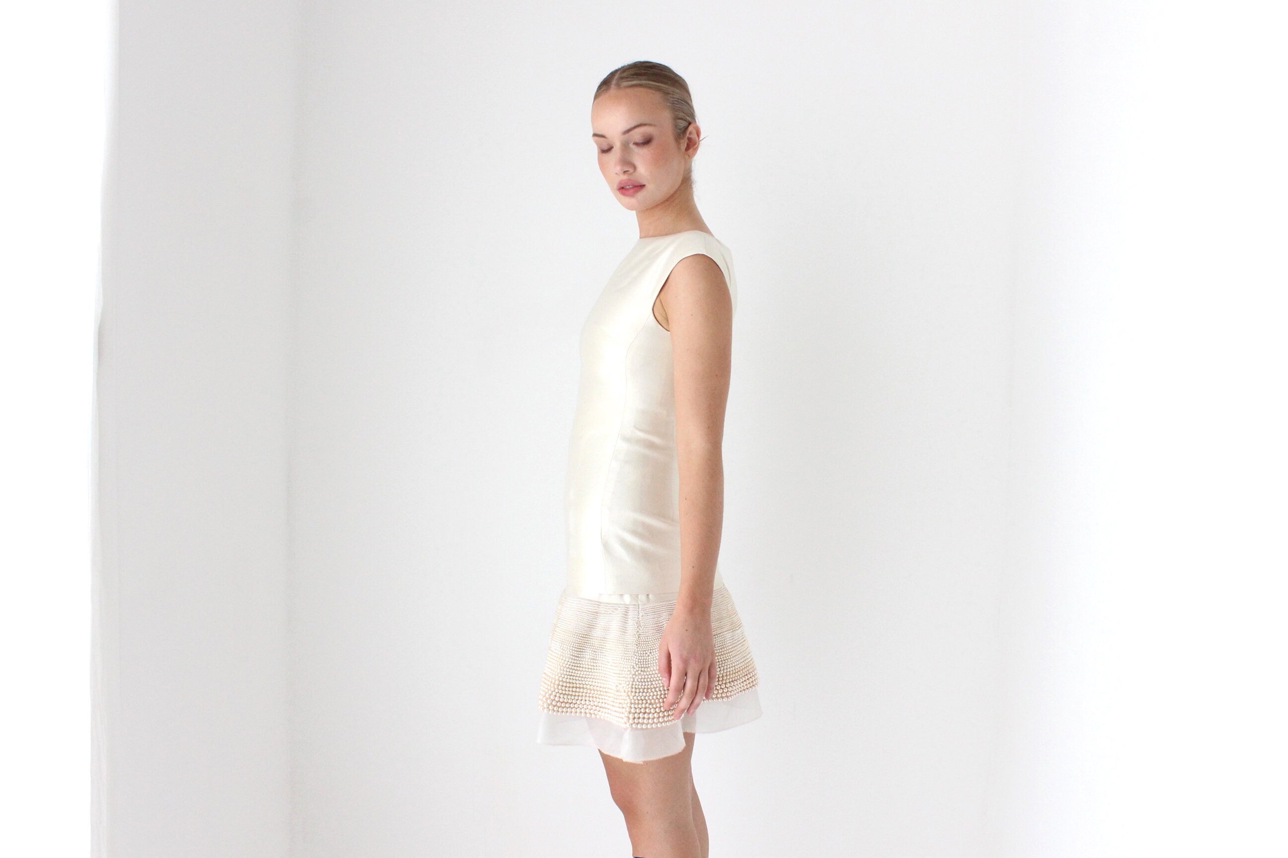 2000s Designer Pure Silk Cocktail Dress w/ Divine Pearl Skirt
