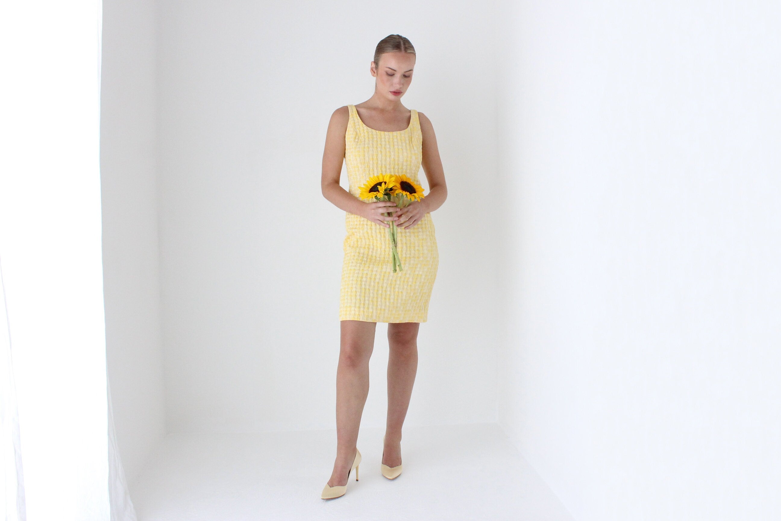 2000s Designer Textured Sunshine Cocktail Dress