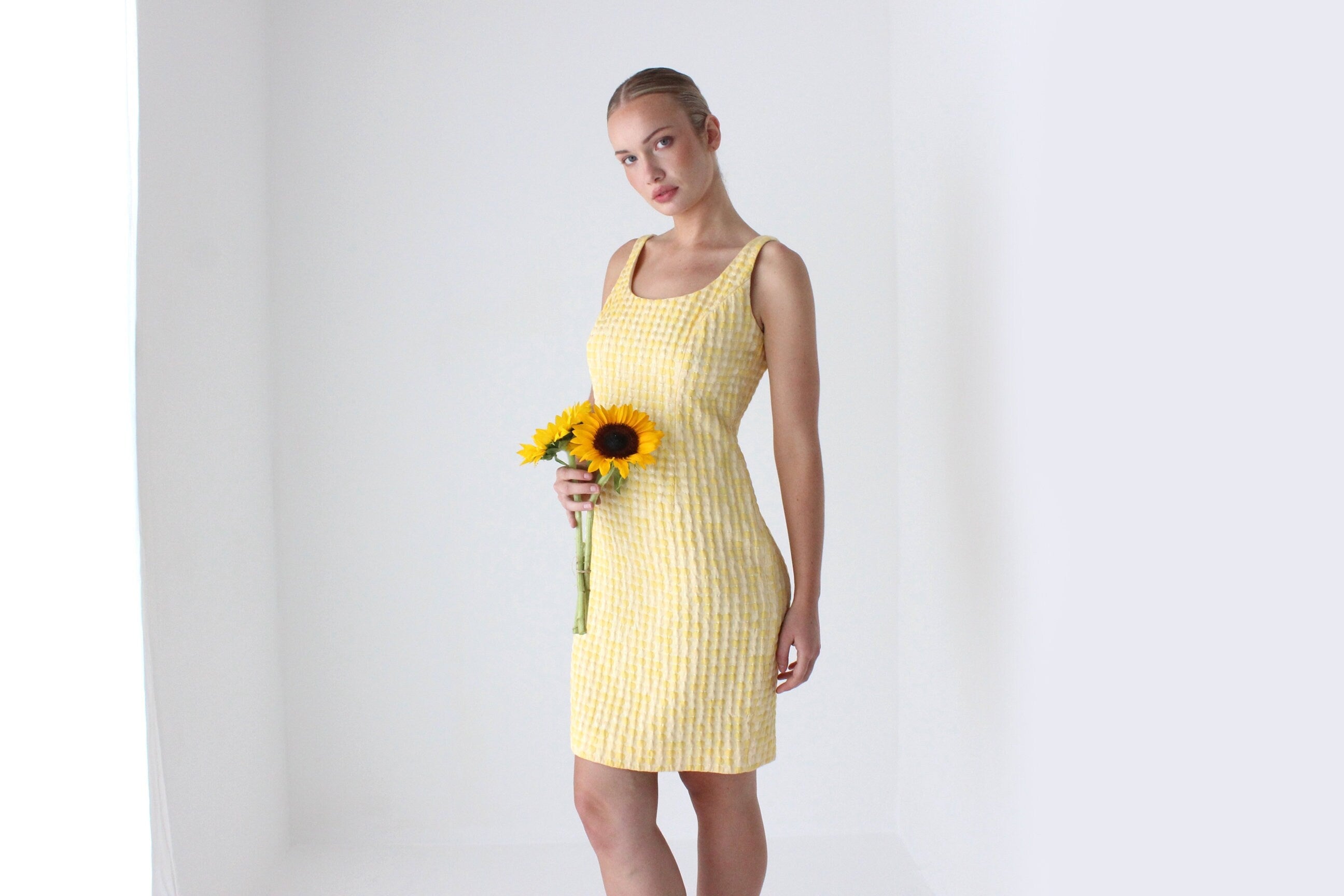 2000s Designer Textured Sunshine Cocktail Dress