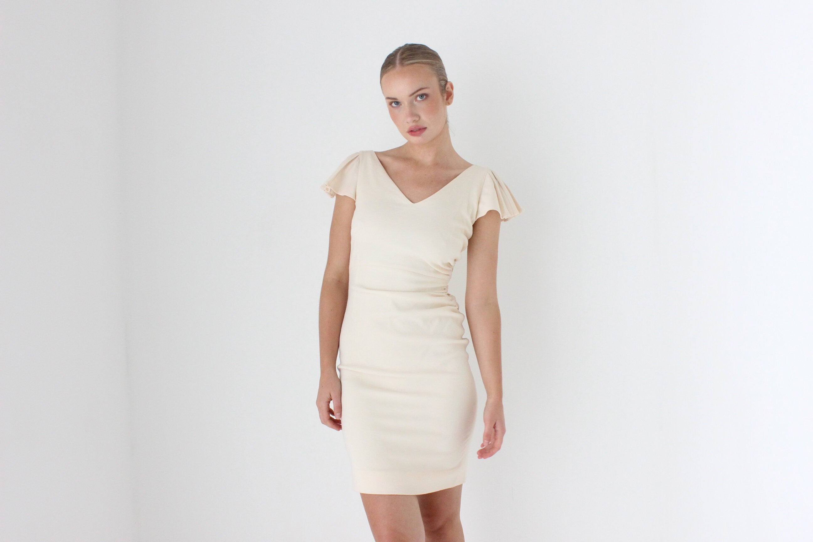 1990s VALENTINO Pure Wool Fitted Ruffle Mini Dress