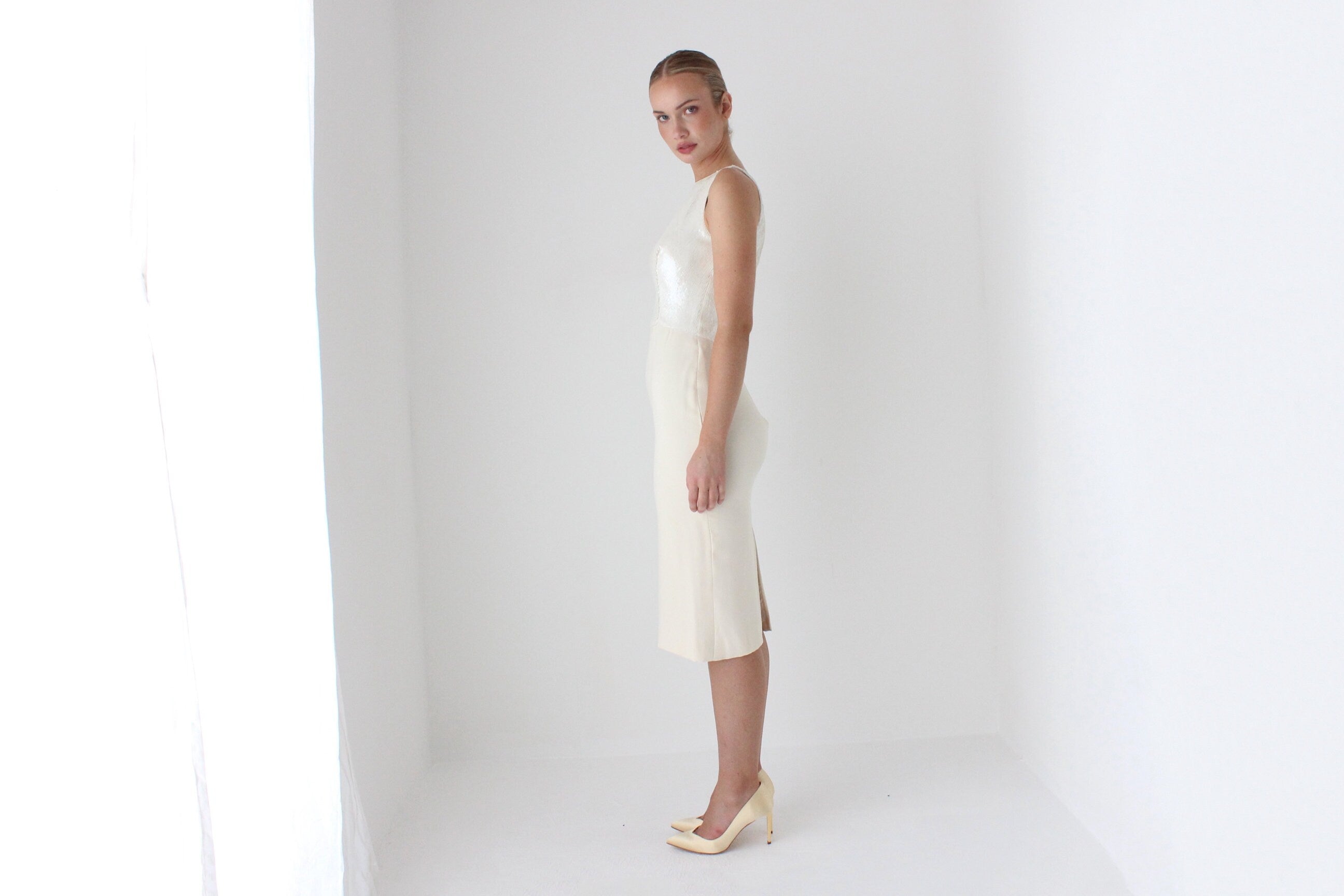 1990s VERA WANG Sequin & Silk Fitted Wedding Cocktail Dress