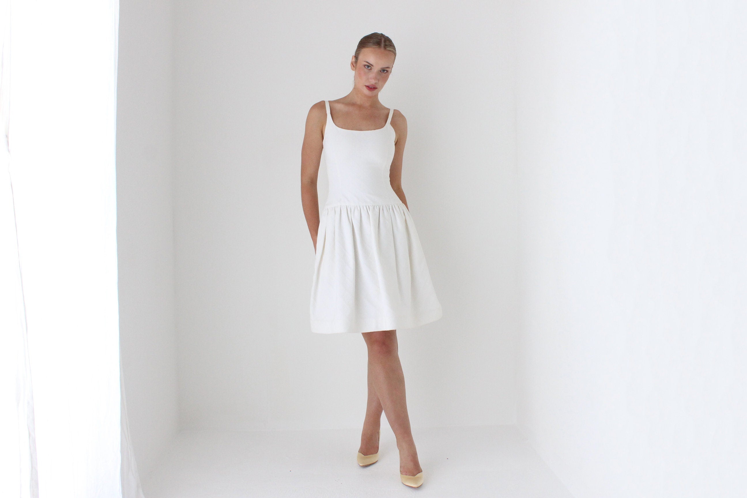 1980s BILL BLASS Textured Cotton Puff Wedding Dress