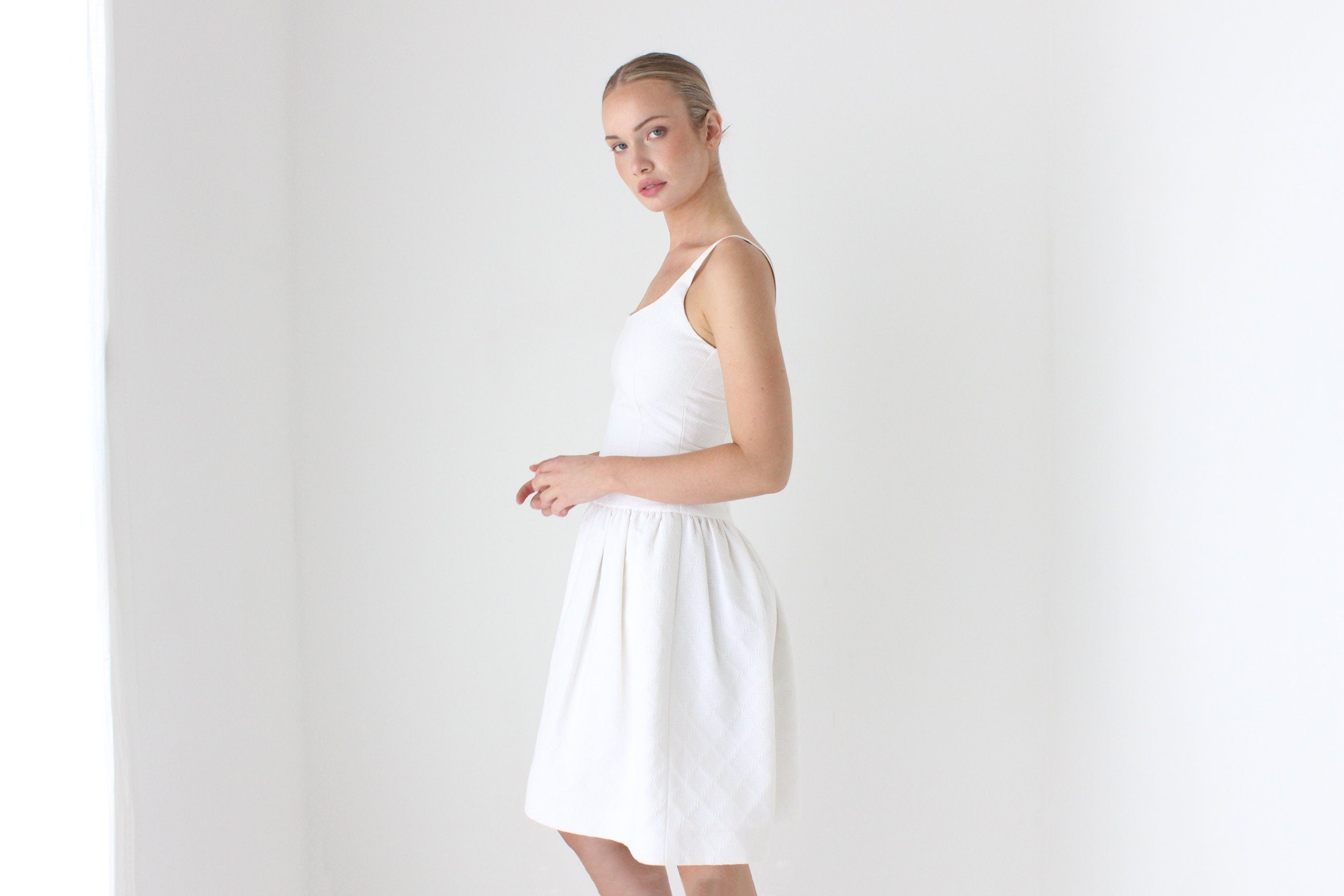 1980s BILL BLASS Textured Cotton Puff Wedding Dress
