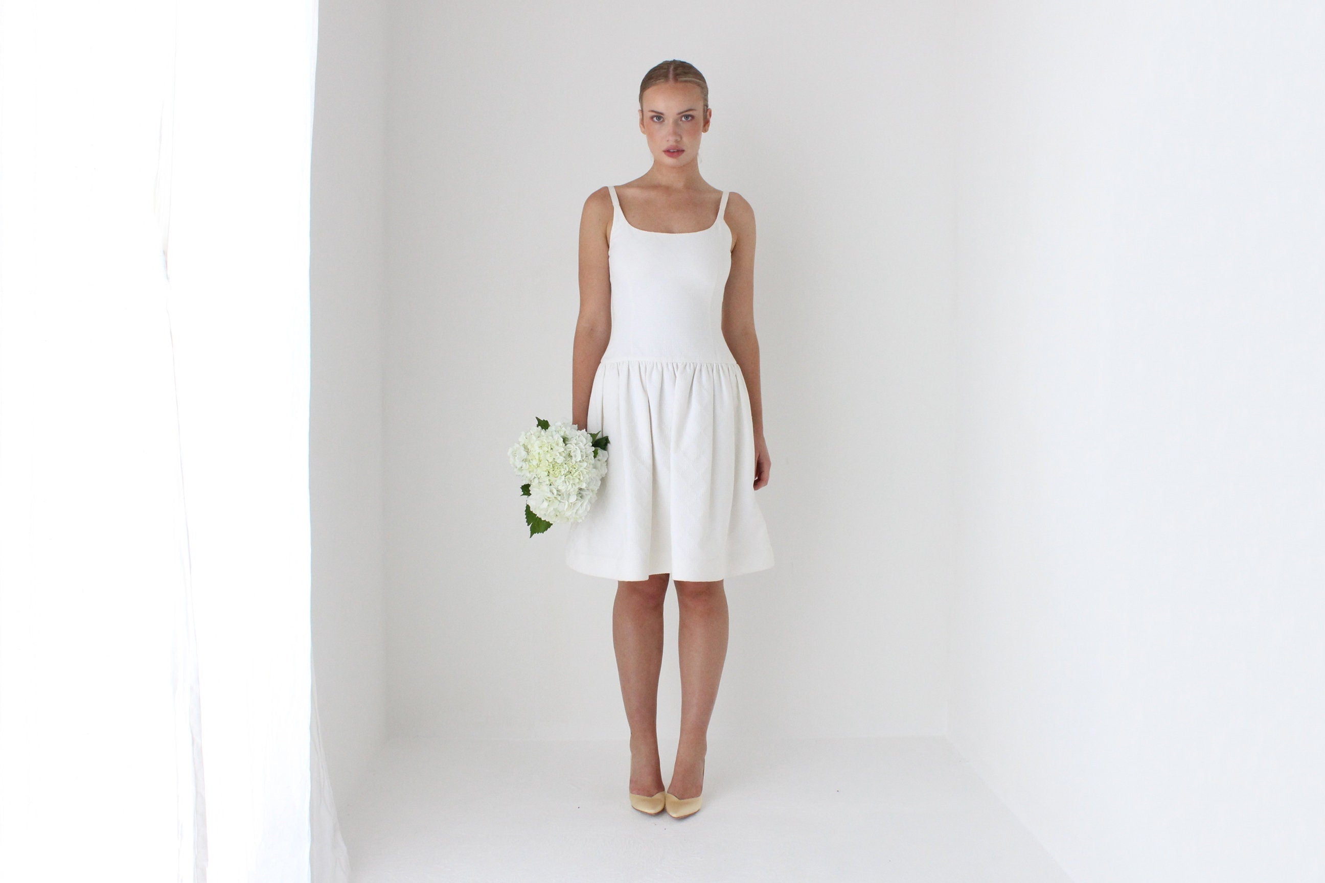1980s BILL BLASS Textured Cotton Puff Wedding Dress