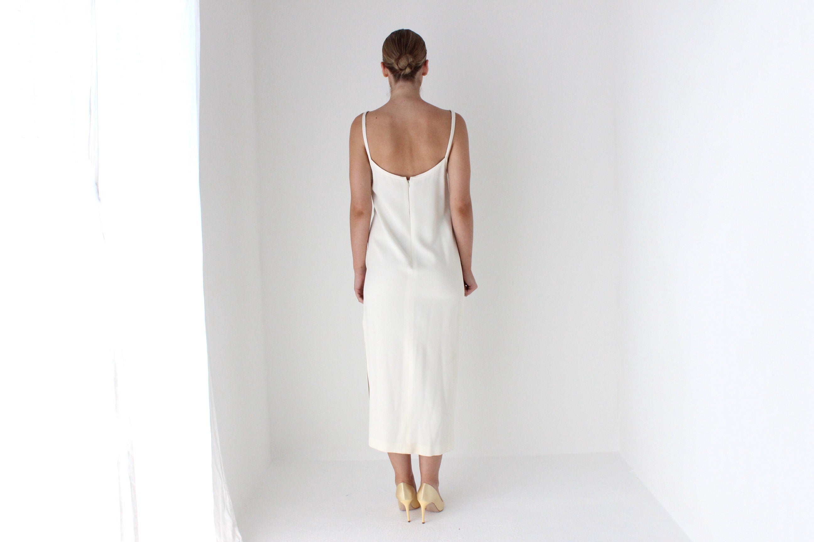 1990s Sonia Rykiel Minimal Ivory Crepe Slip Dress