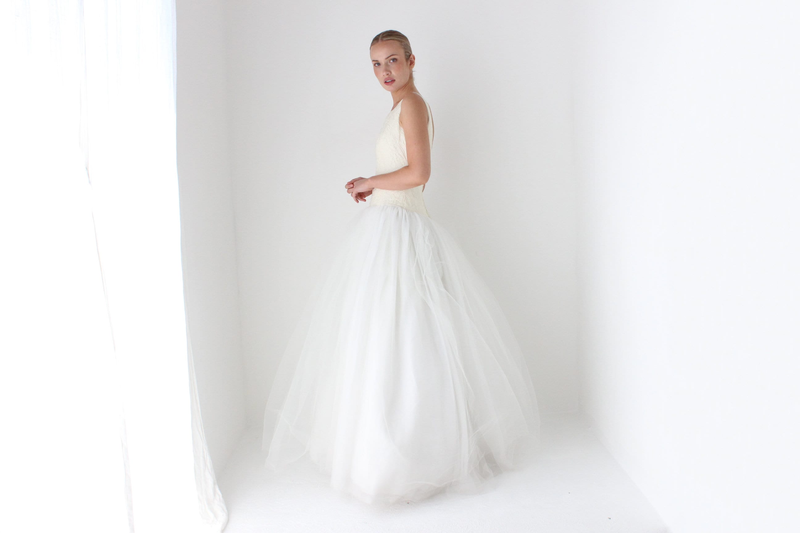 1990s Amsale Bridal Couture Voluminous Tulle Ballgown