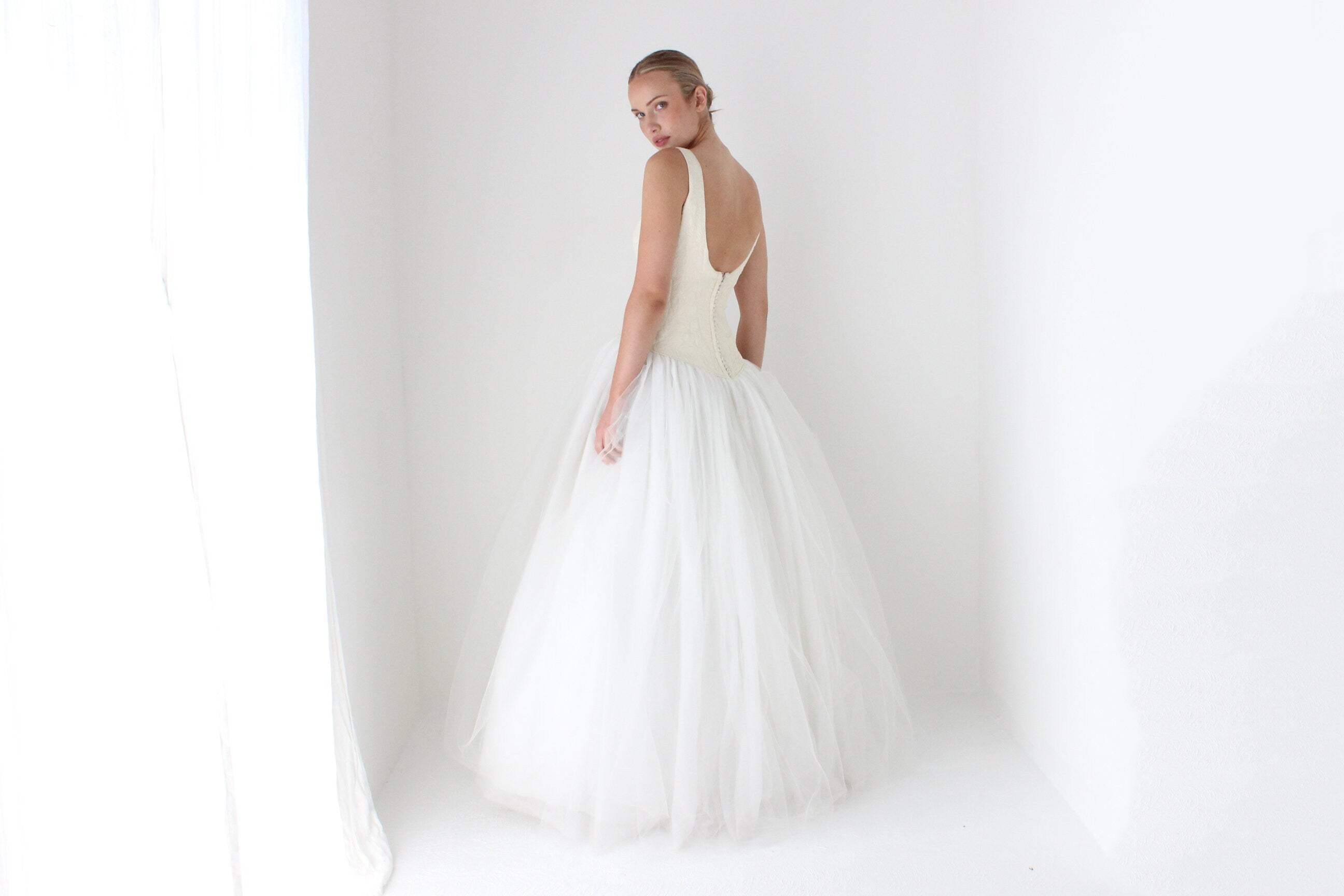 1990s Amsale Bridal Couture Voluminous Tulle Ballgown