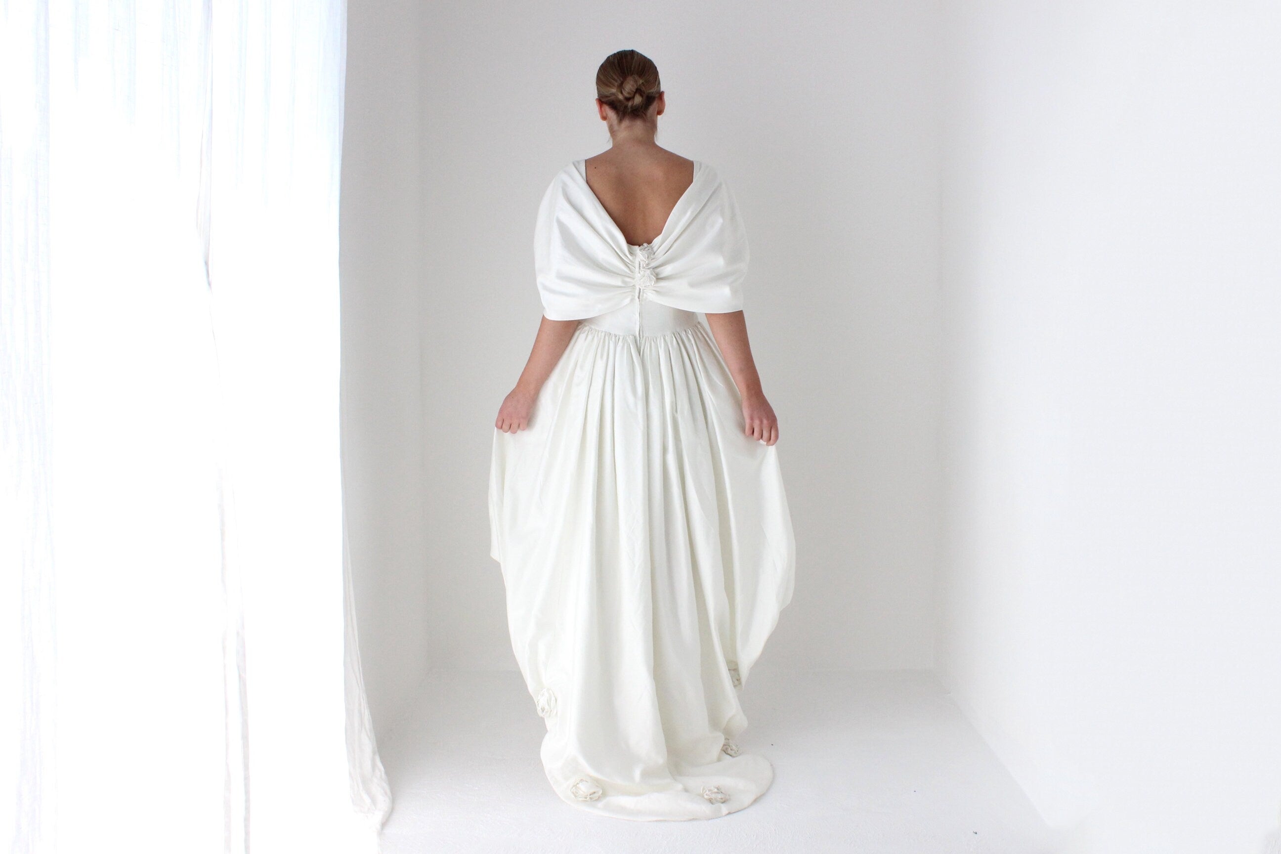 Fab 1980s Ivory Bubble Puff Wedding Gown w/ Rosettes
