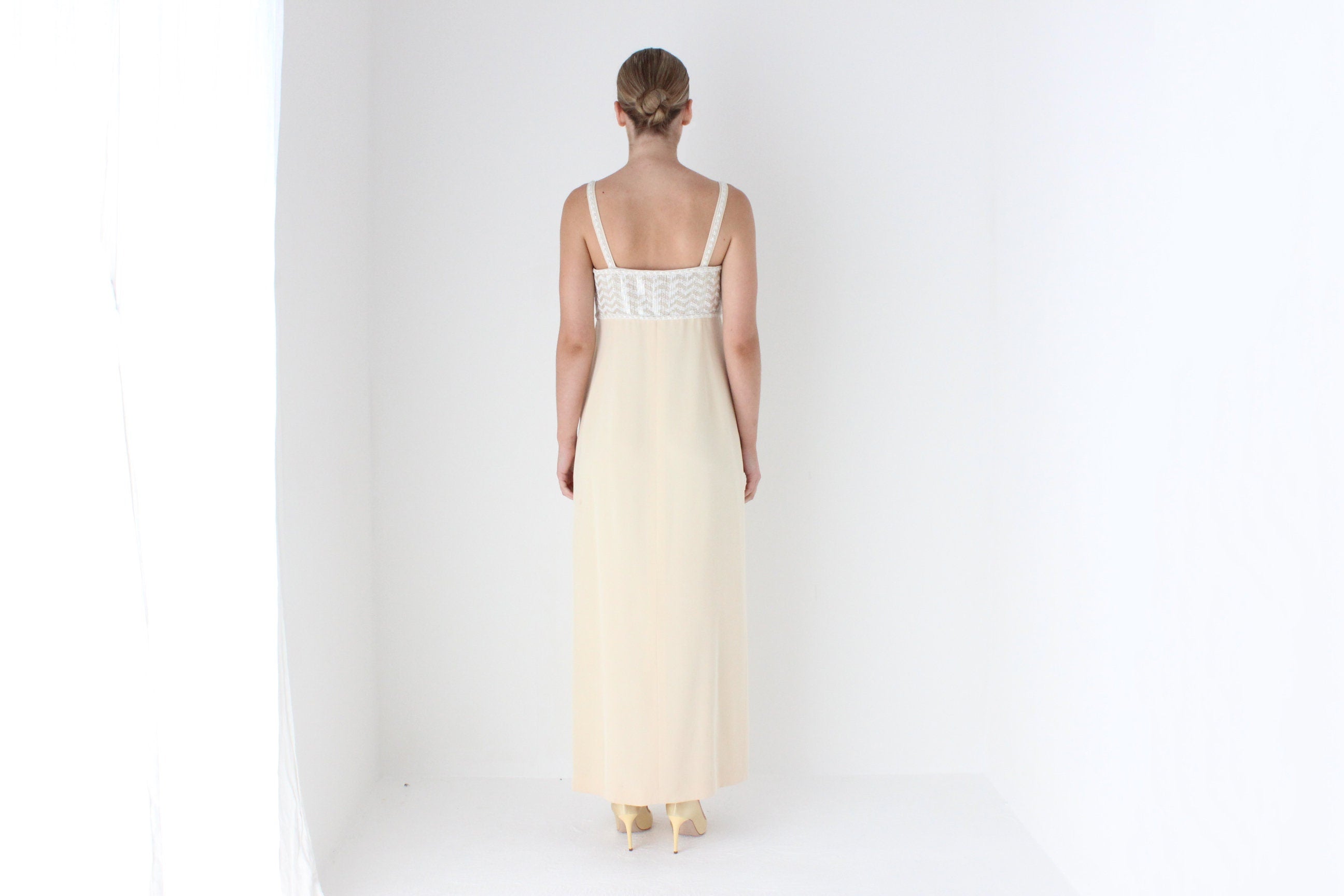 1980s ESCADA COUTURE Beaded Empire Waist Column Gown