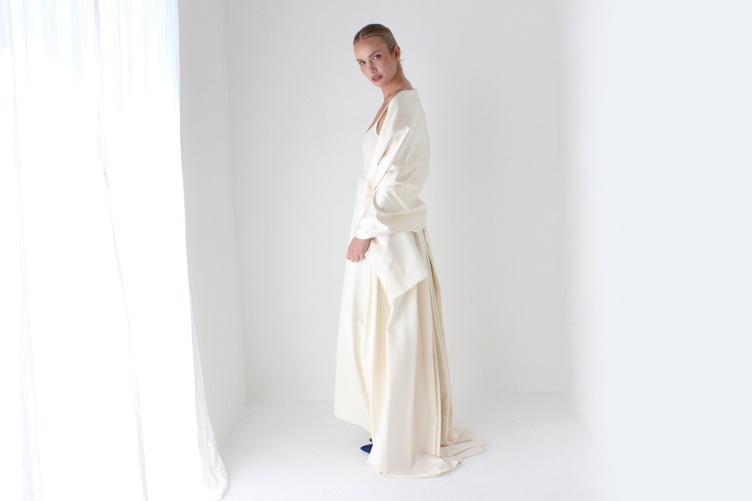 1990s Cream Silk Bridal Skirt & Shawl Set