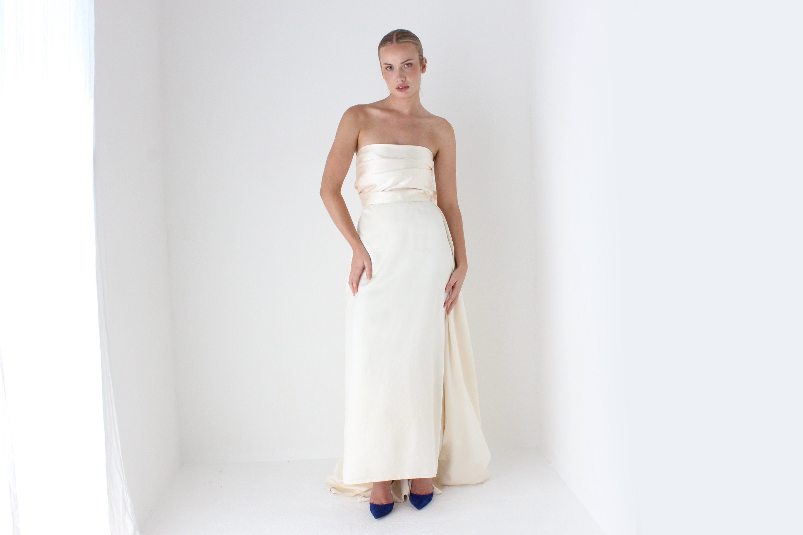 1990s Cream Silk Bridal Skirt & Shawl Set