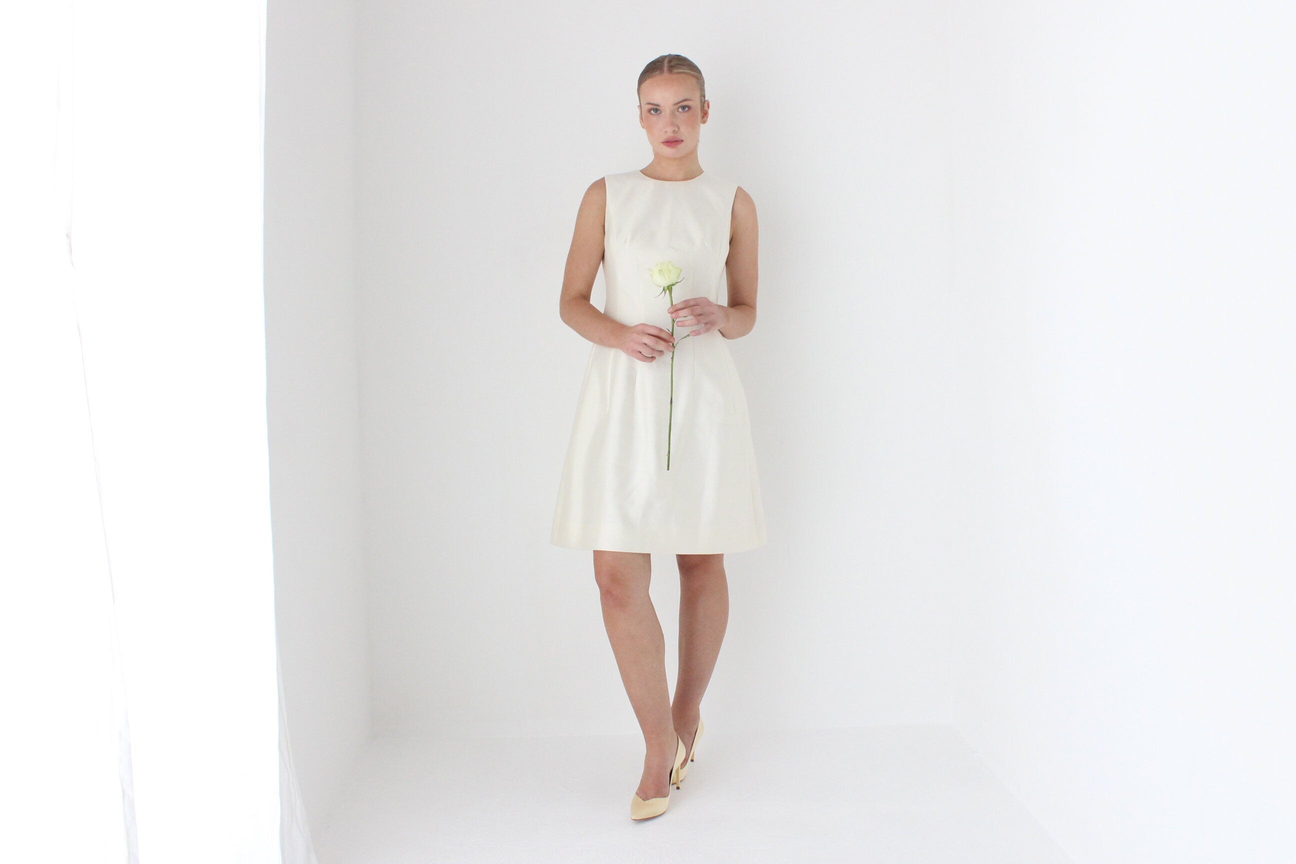 2000s Designer Pearlescent Wool & Silk Bridal Shift