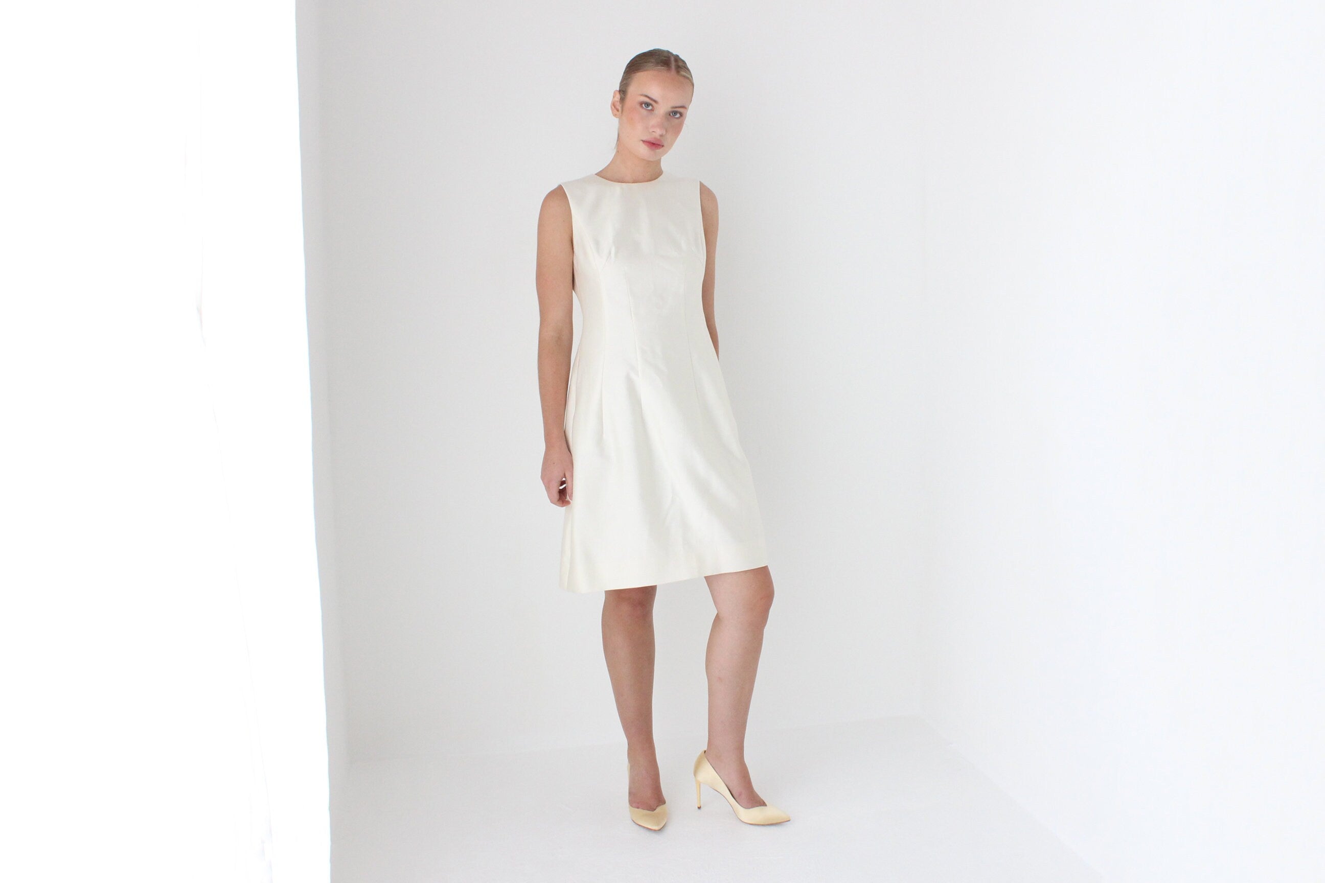 2000s Designer Pearlescent Wool & Silk Bridal Shift