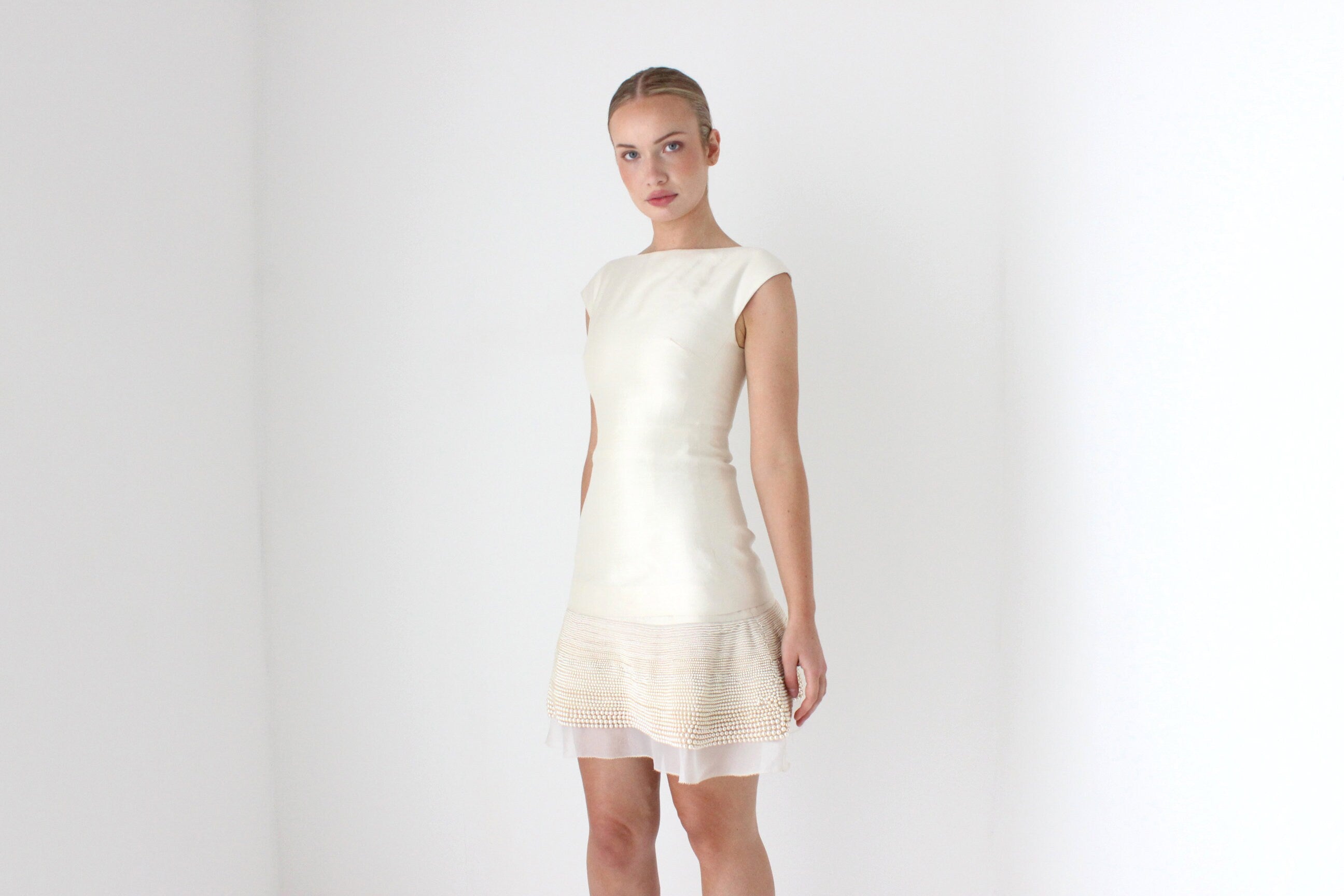 2000s Designer Pure Silk Cocktail Dress w/ Divine Pearl Skirt