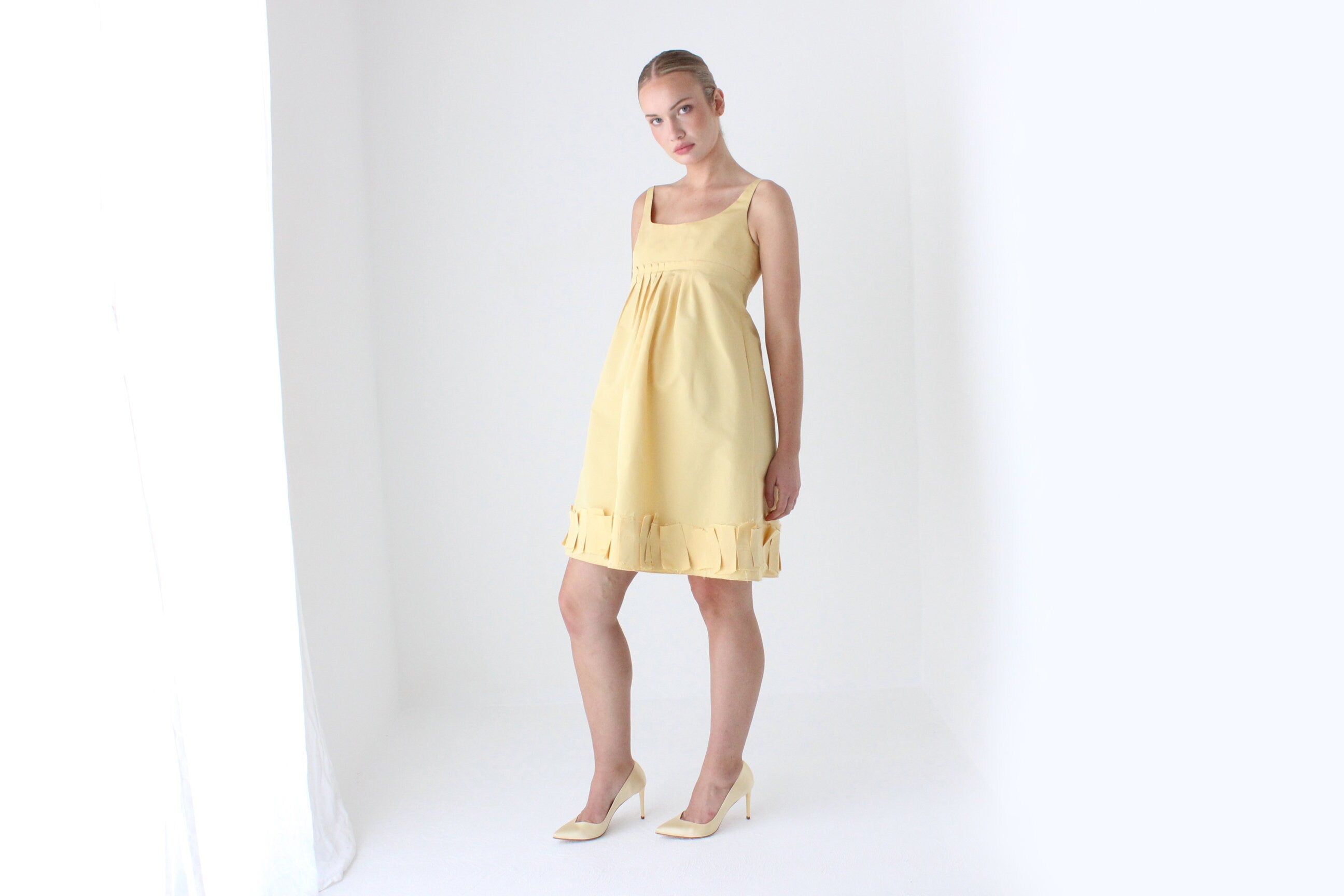 2000s Oscar De La Renta Sunshine Puff Silk Taffeta Dress