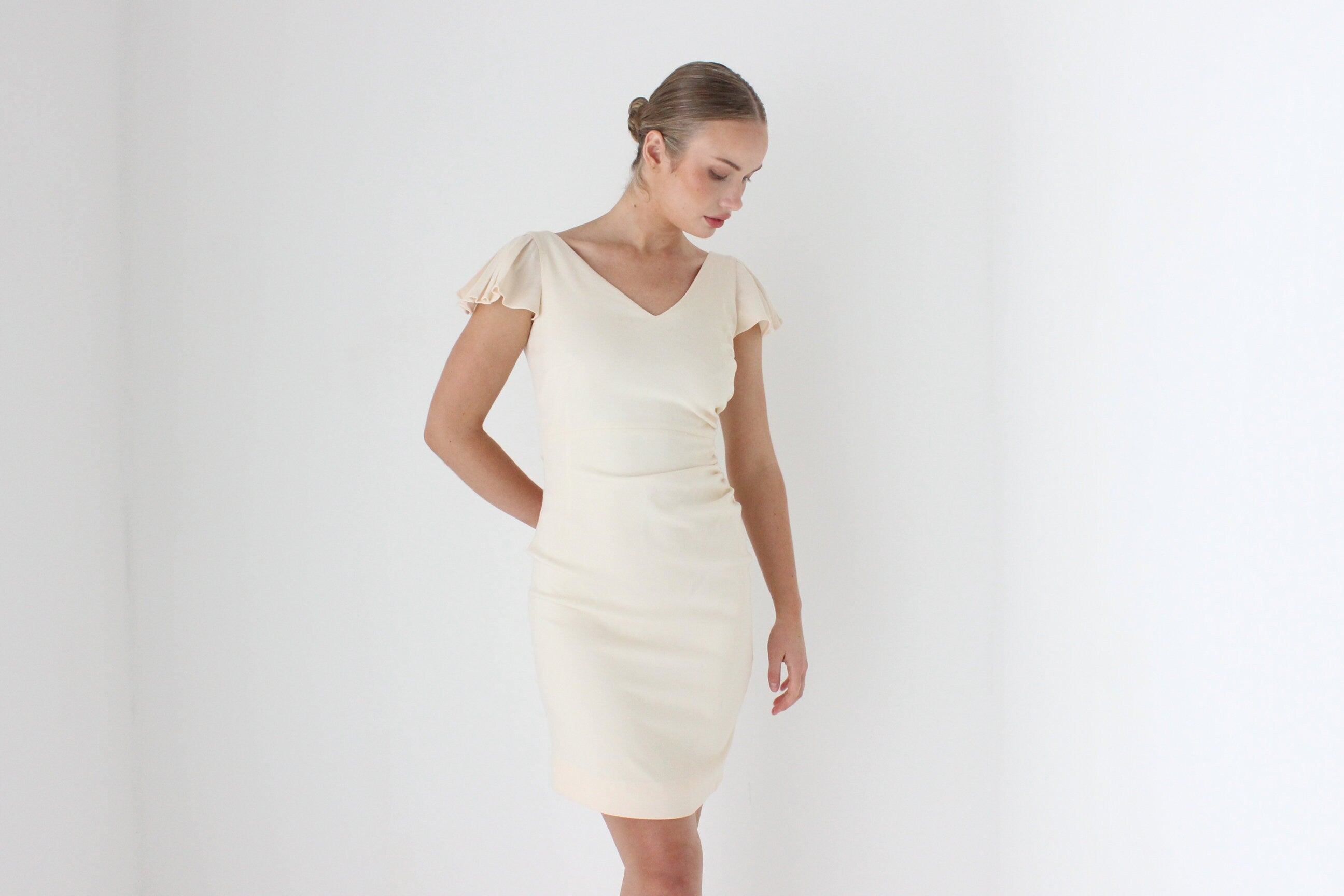 1990s VALENTINO Pure Wool Fitted Ruffle Mini Dress