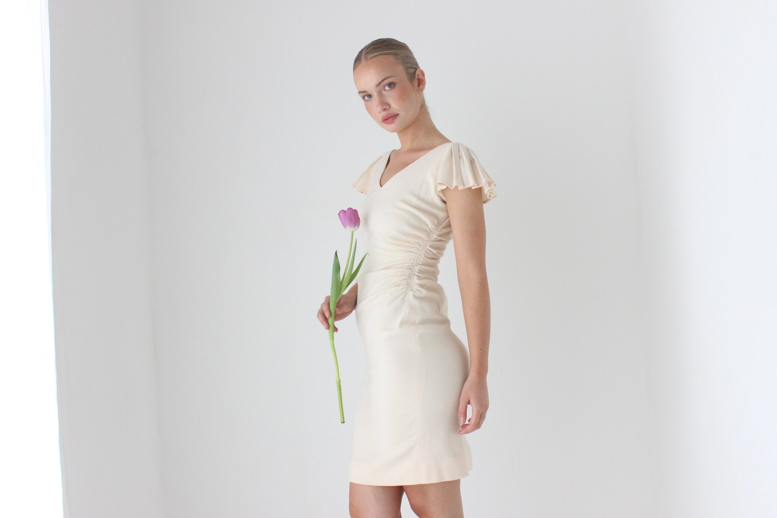 1990s VALENTINO Pure Wool Fitted Ruffle Mini Dress