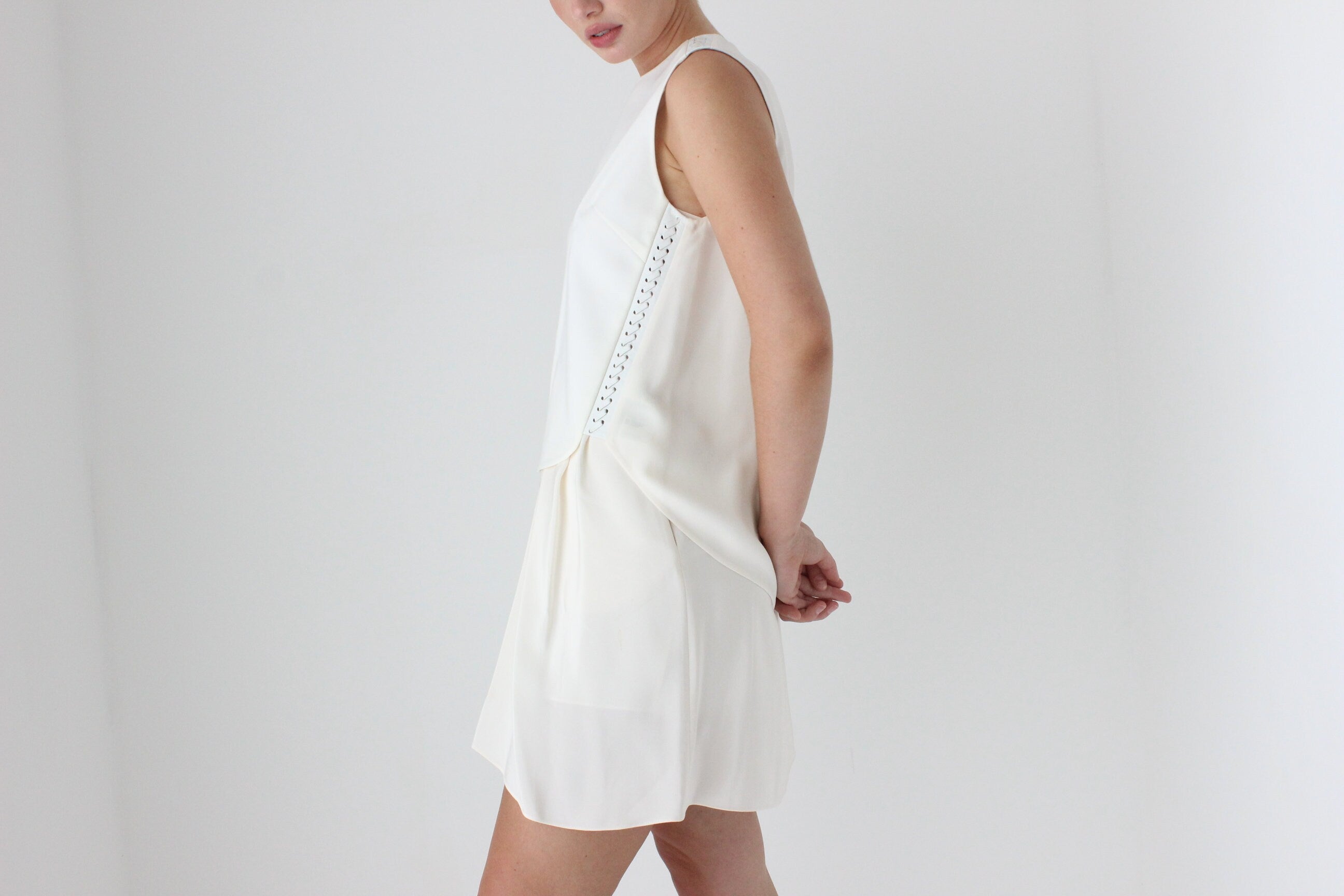 2000s 3.1 Phillip Lim Silk & Leather Layered Relaxed Mini