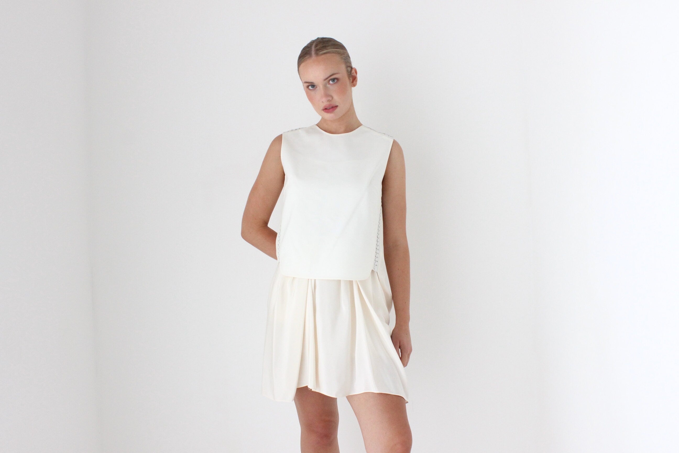 2000s 3.1 Phillip Lim Silk & Leather Layered Relaxed Mini