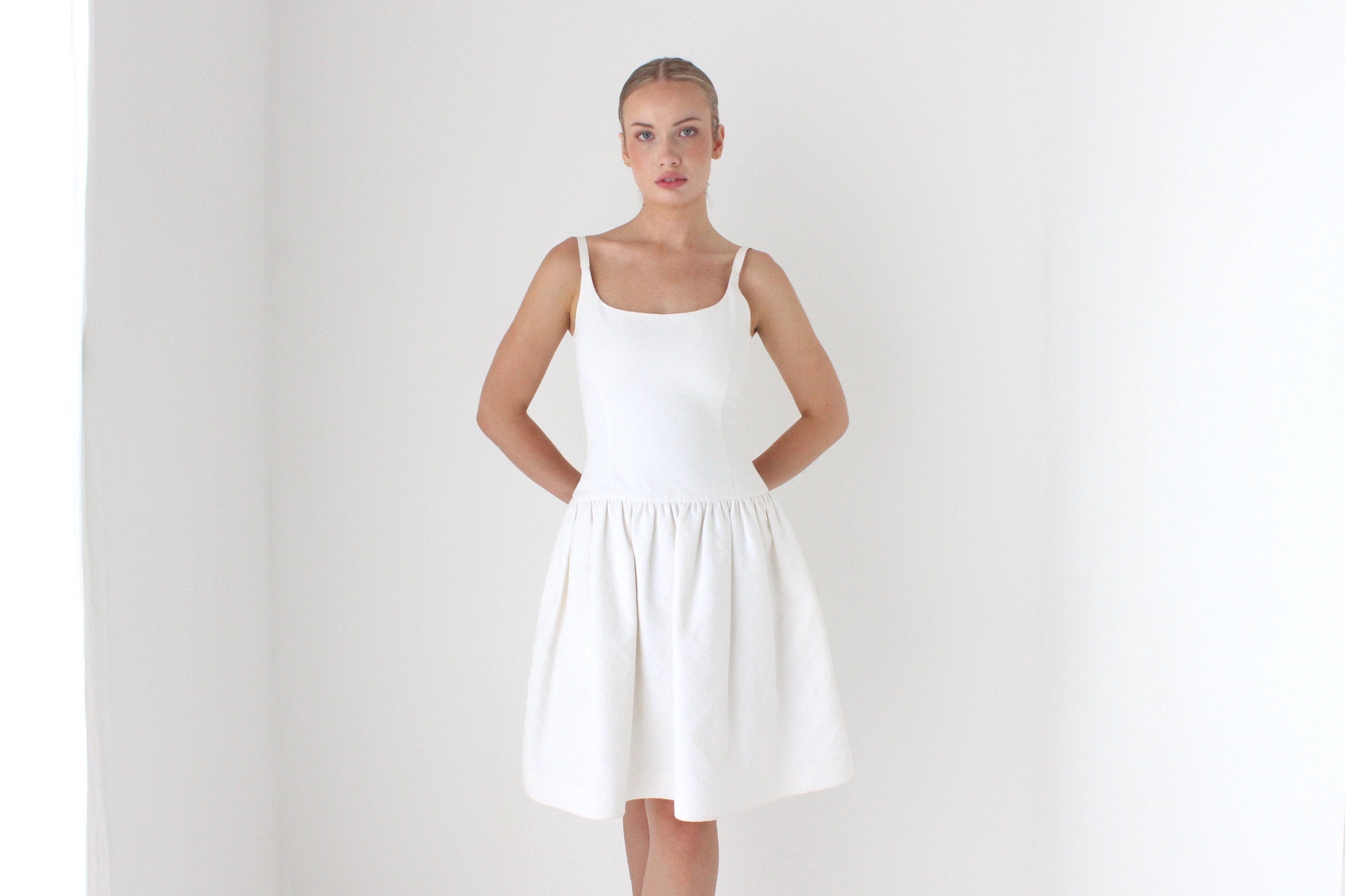 1980s BILL BLASS Textured Cotton Puff Wedding Dress