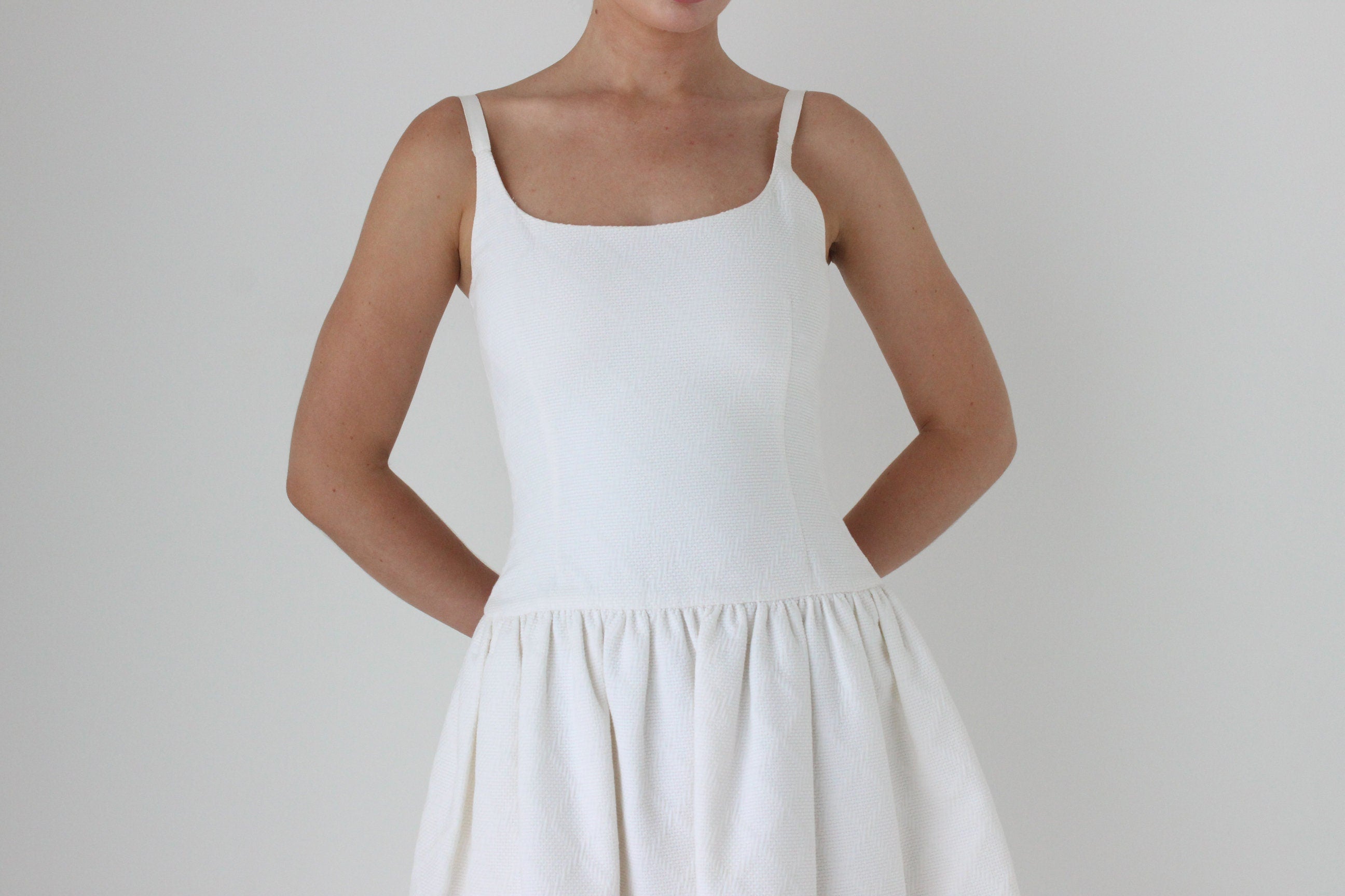 1980s BILL BLASS Textured Cotton Puff Wedding Dress