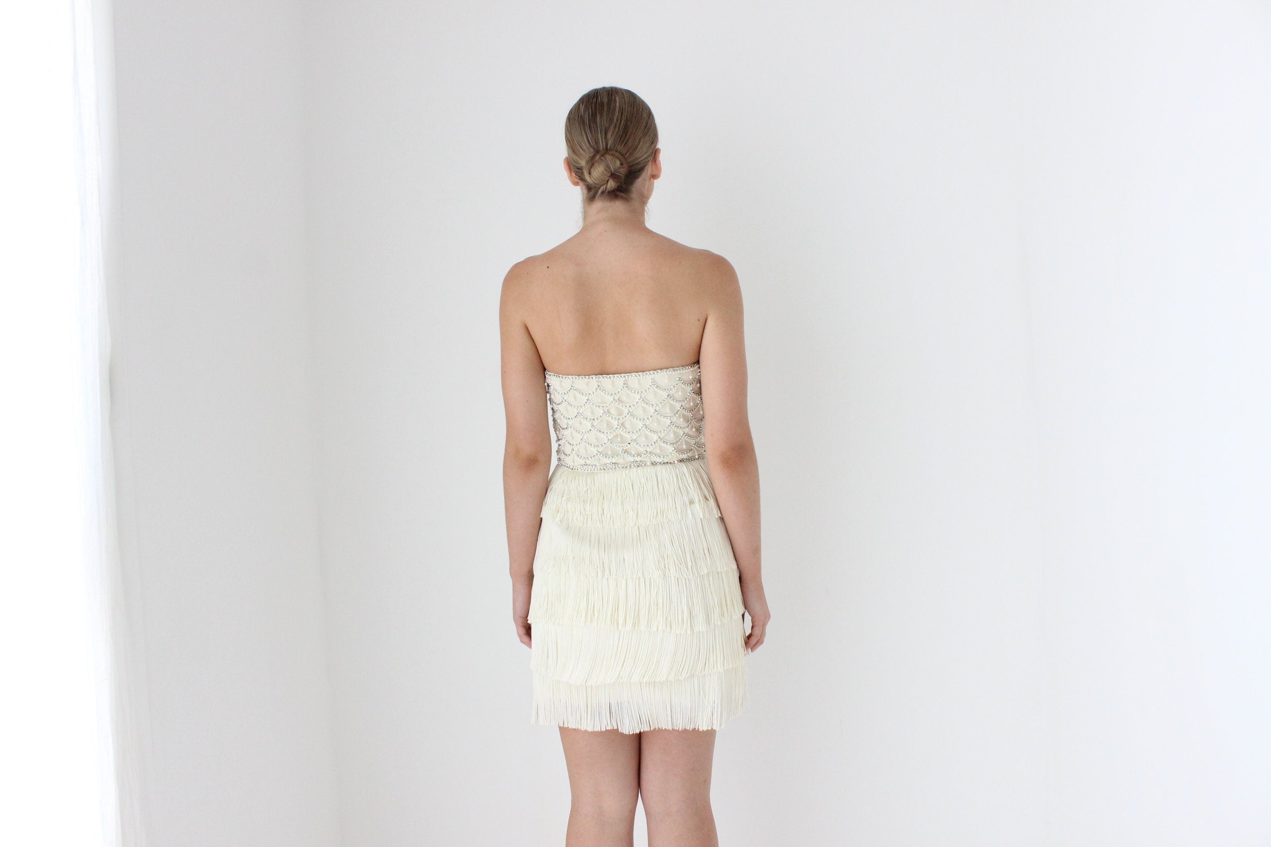 2000s Designer Cocktail Dress w/ Pearl Beading & Fringe