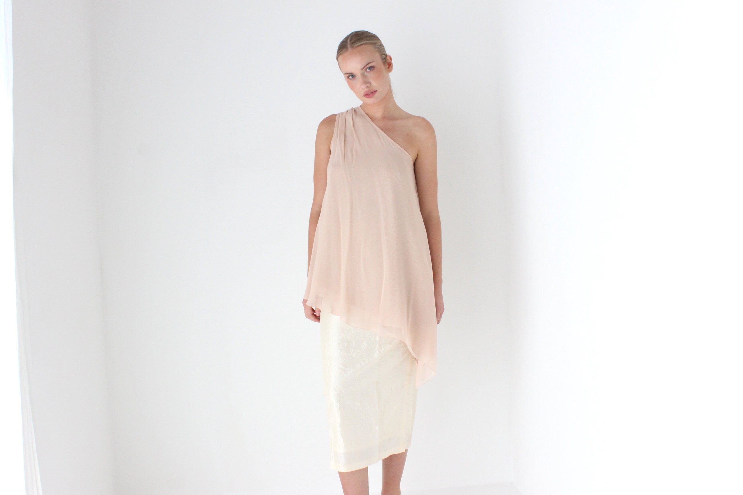 Dreamy 2000s Vera Wang One Shoulder Silk Top